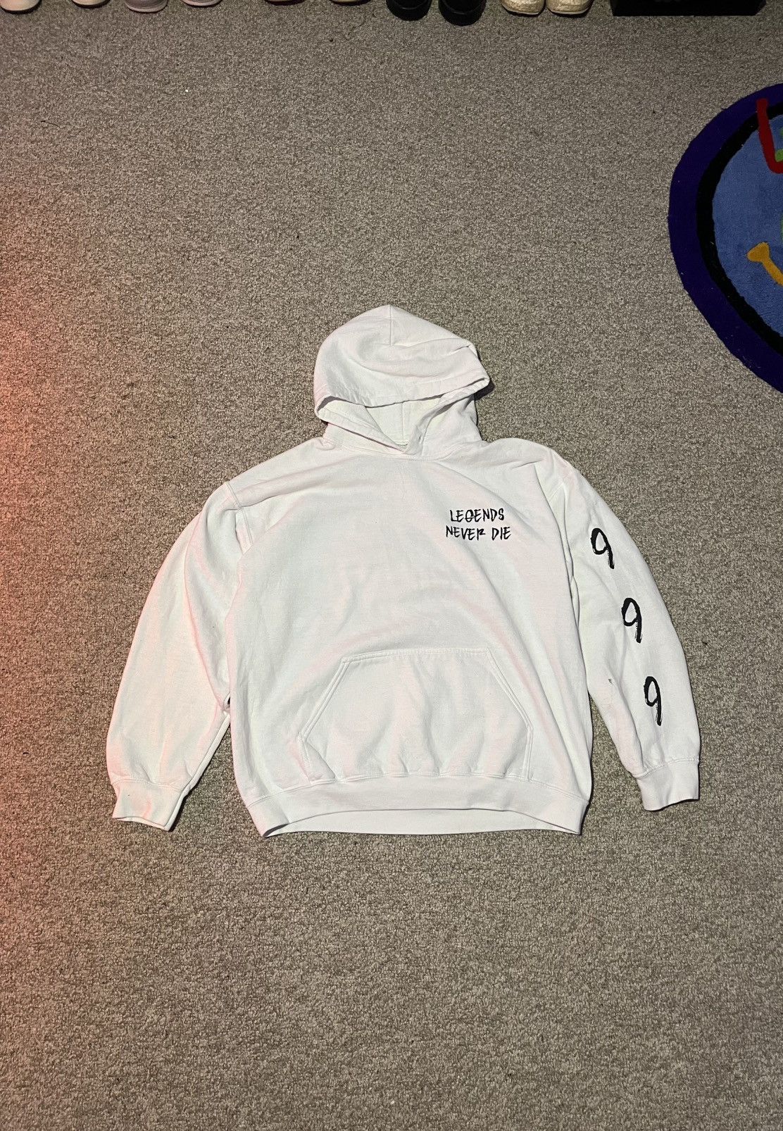 Rap Tees Juice Wrld White Moonlight Hoodie Legends Never Die Sweatshirt | PodTeesHub.com