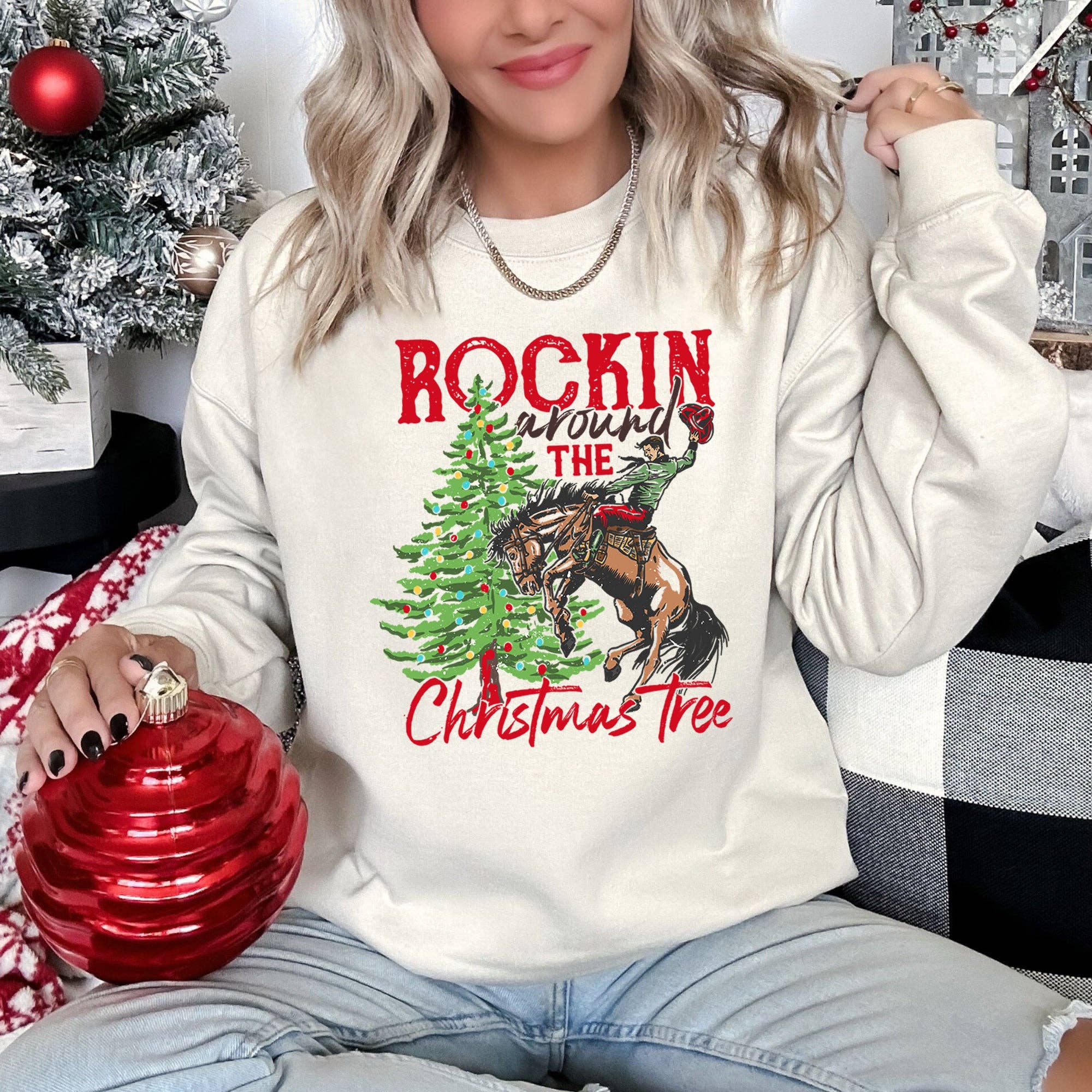 Rocking Around the Christmas Tree, Cowboy Sweatshirt T-Shirts, Hoodie | PodTeesHub.com