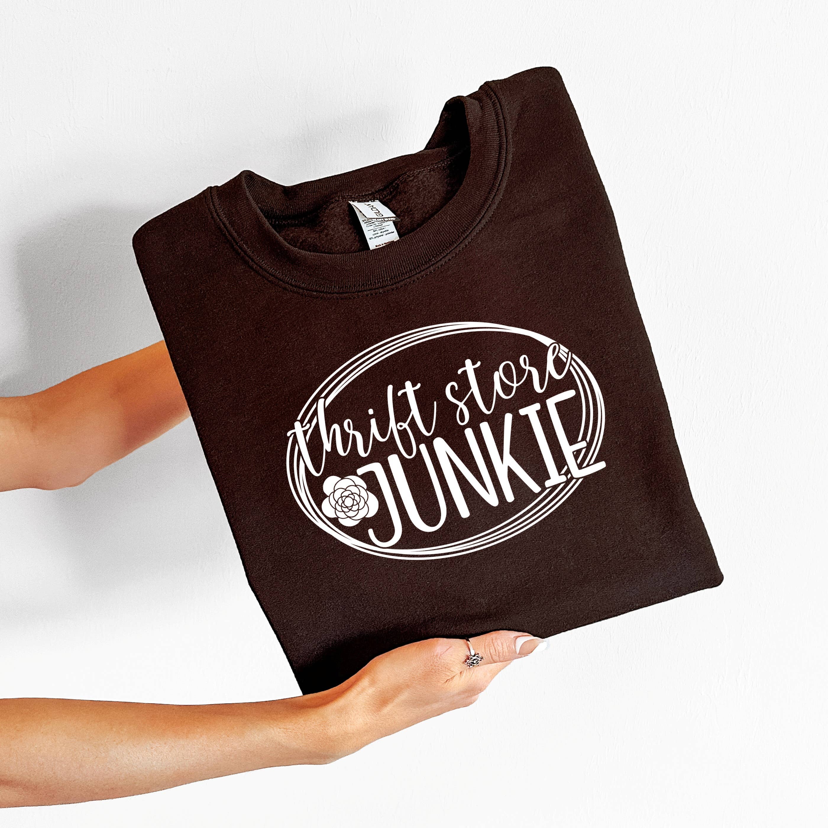 Thrift Store Junkie Crew Neck Sweatshirt Antiques T-Shirts, Hoodie | PodTeesHub.com