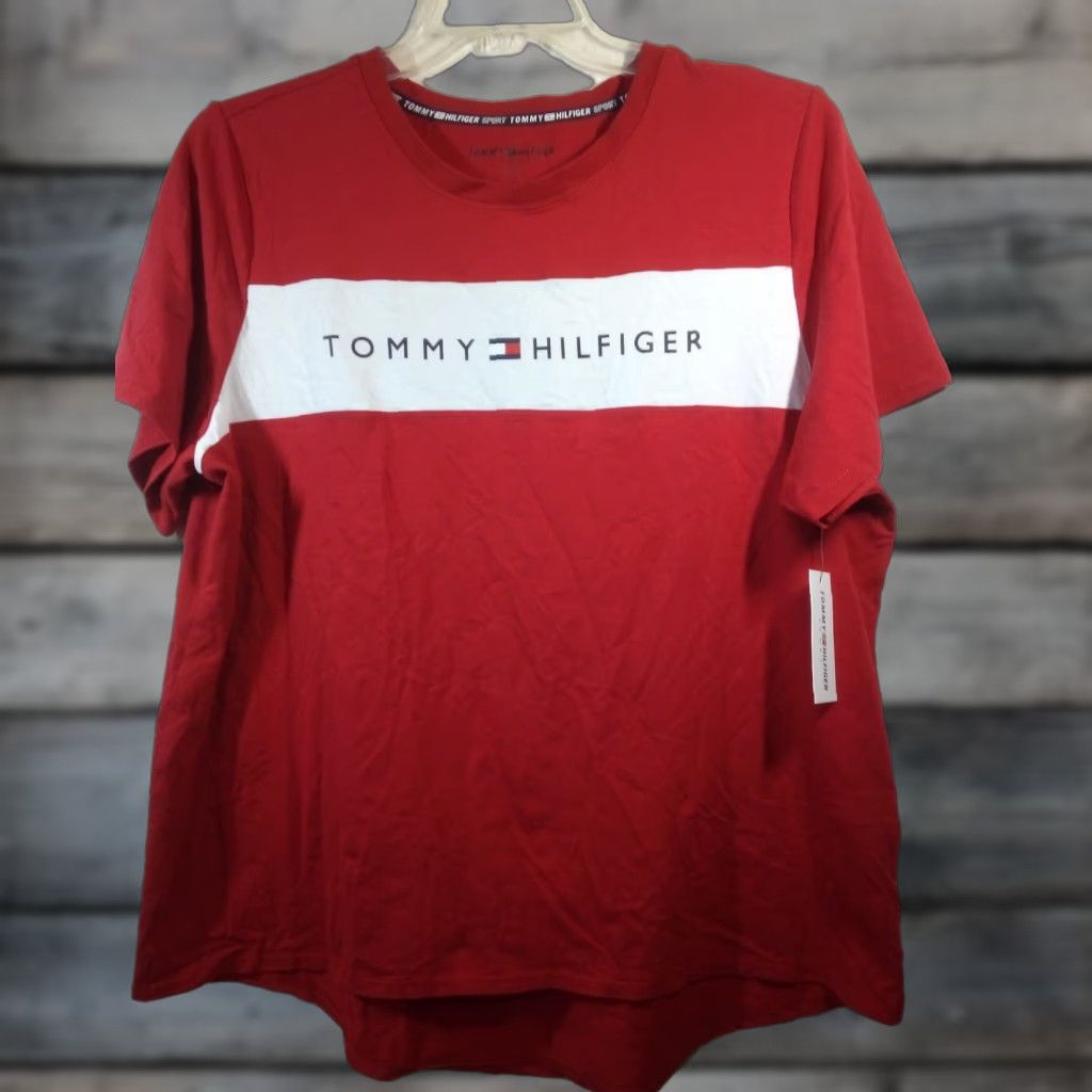 Hilfiger Vintage Tommy Hilfiger Sport T Shirt Women 1x Red Round Neck High Low Short Sleeve Sh Hoodie, Sweatshirt