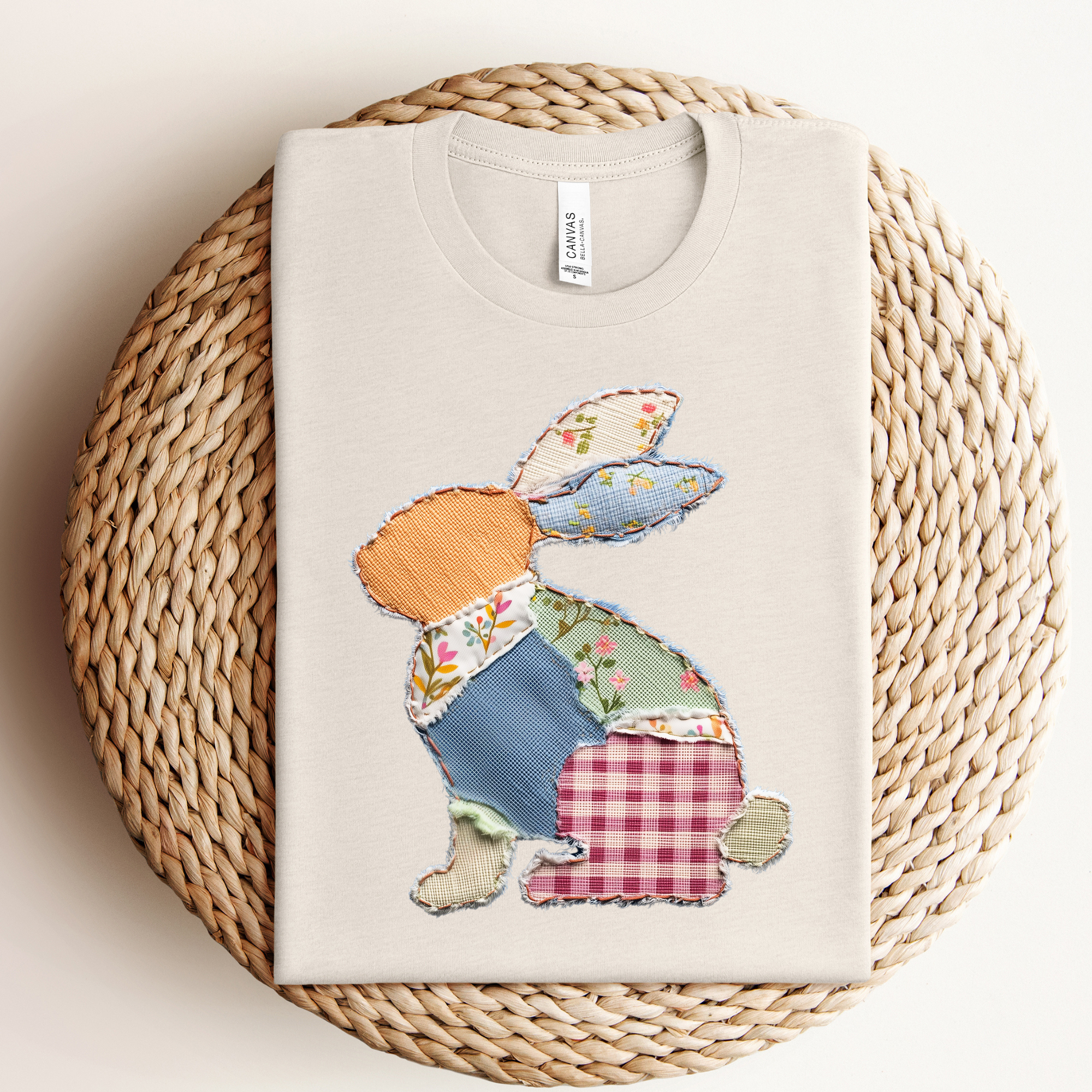 Faux Patchwork Easter Bunny Graphic Tee Hoodie, Sweatshirt | PodTeesHub.com