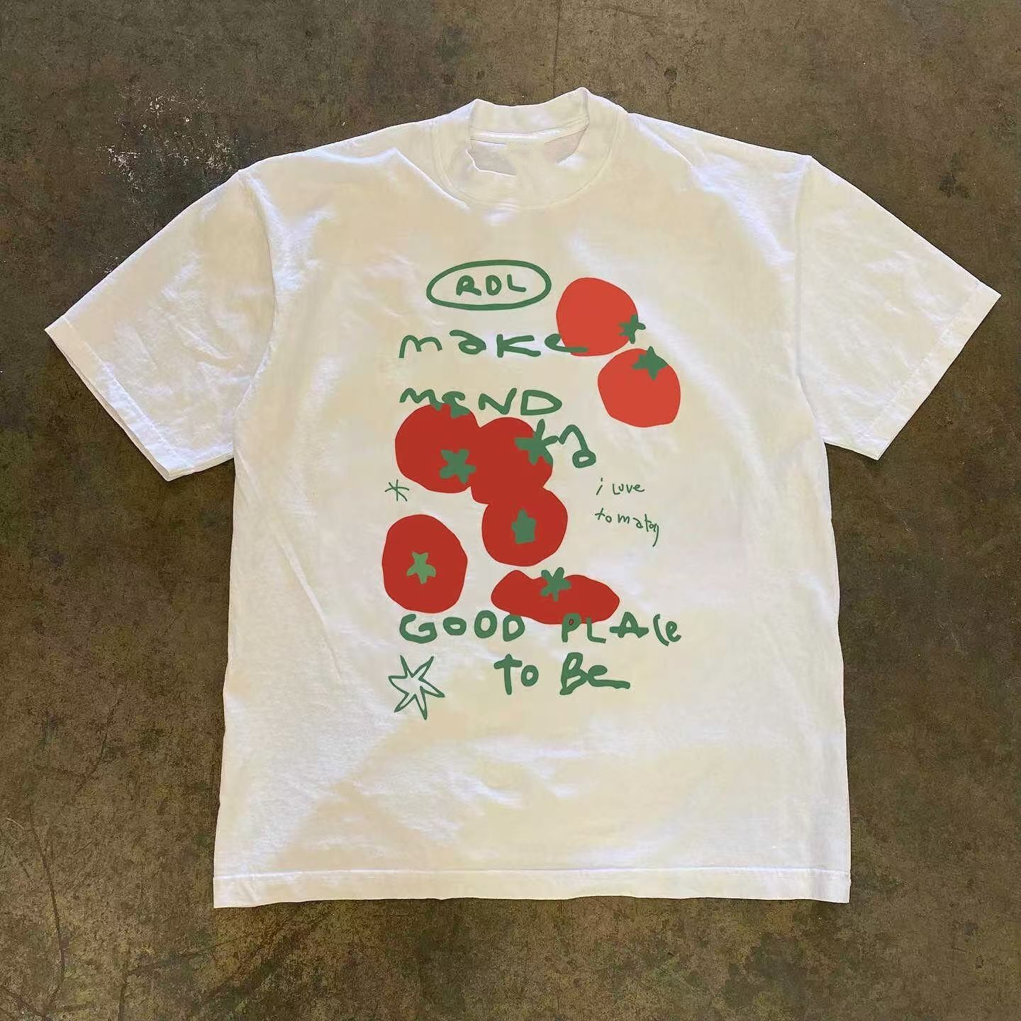 Japanese Brand Tomato Pattern Casual Retro Cotton T Shirt Hoodie, Sweatshirt | PodTeesHub.com