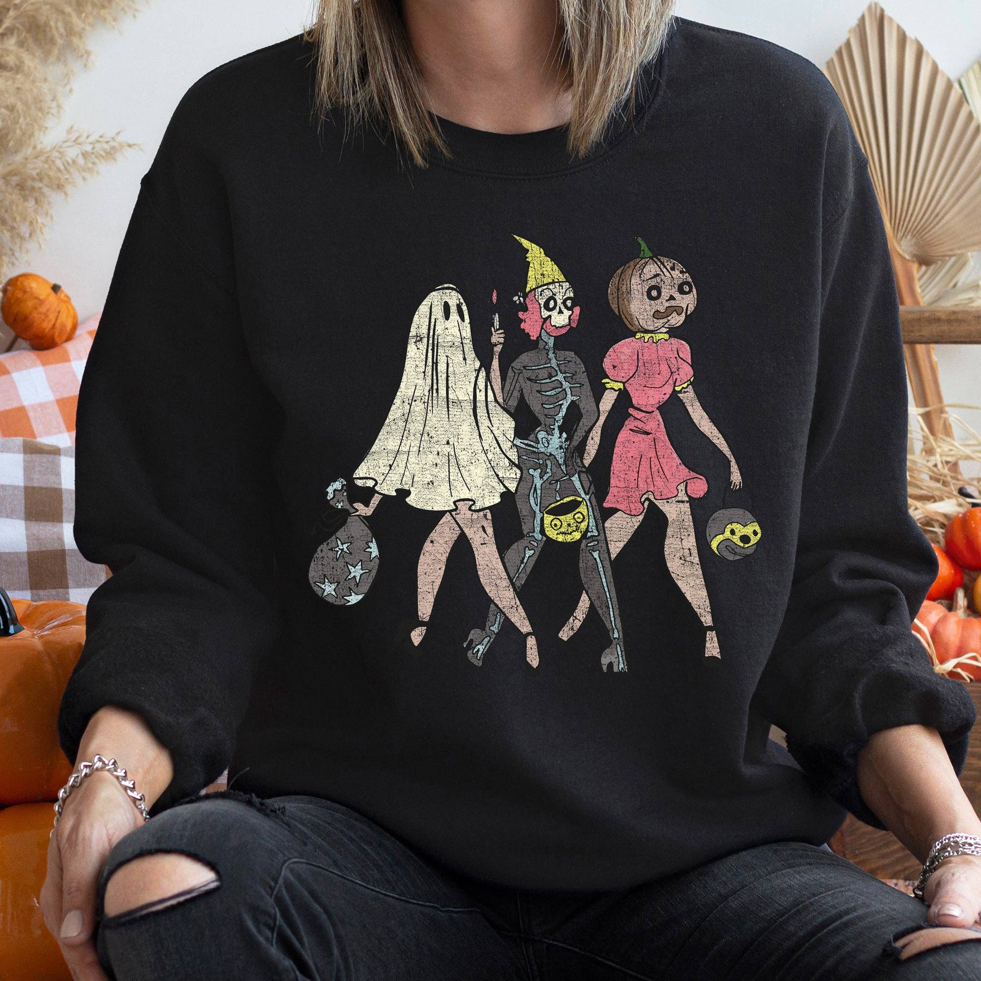 Three Girls Vintage Halloween Sweatshirt T-Shirts, Hoodie | PodTeesHub.com