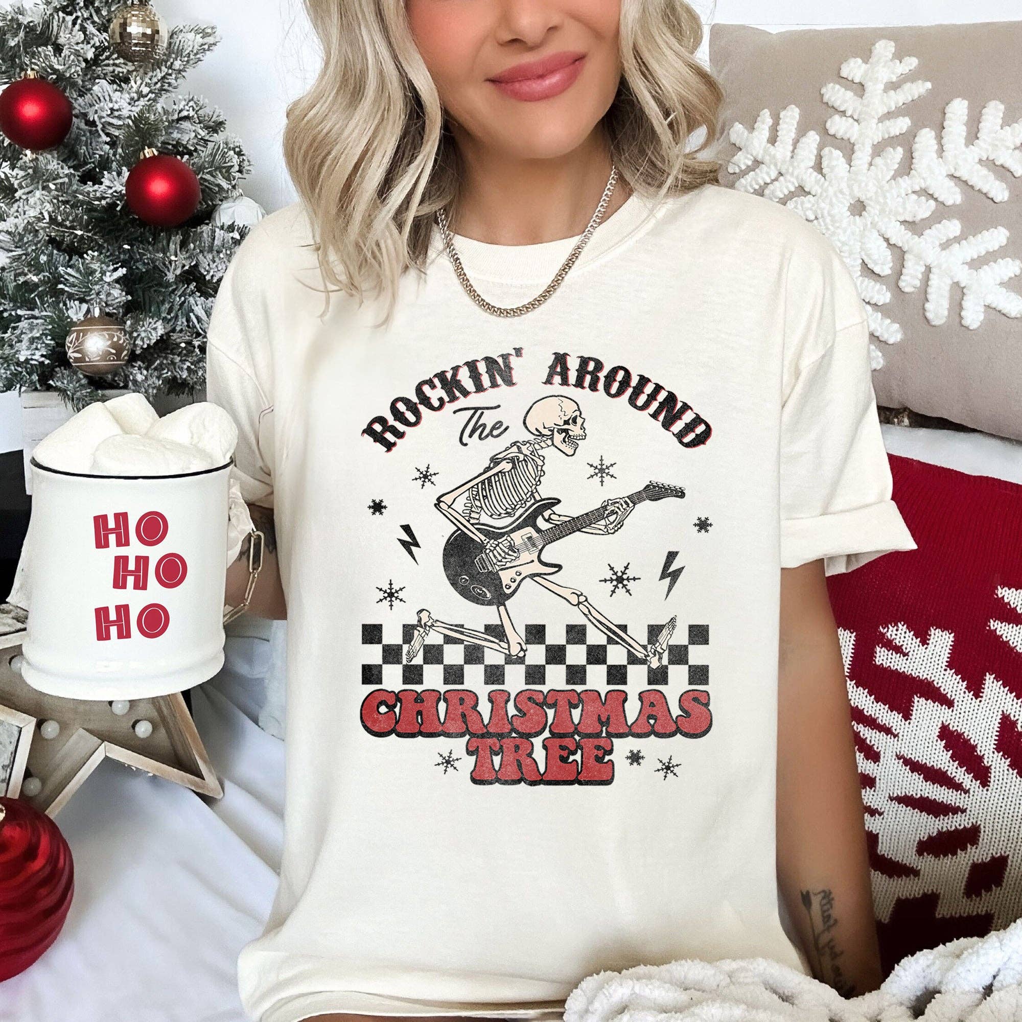 Rocking Around the Christmas Tree, Skeleton, Retro Tshirt Hoodie, Sweatshirt | PodTeesHub.com