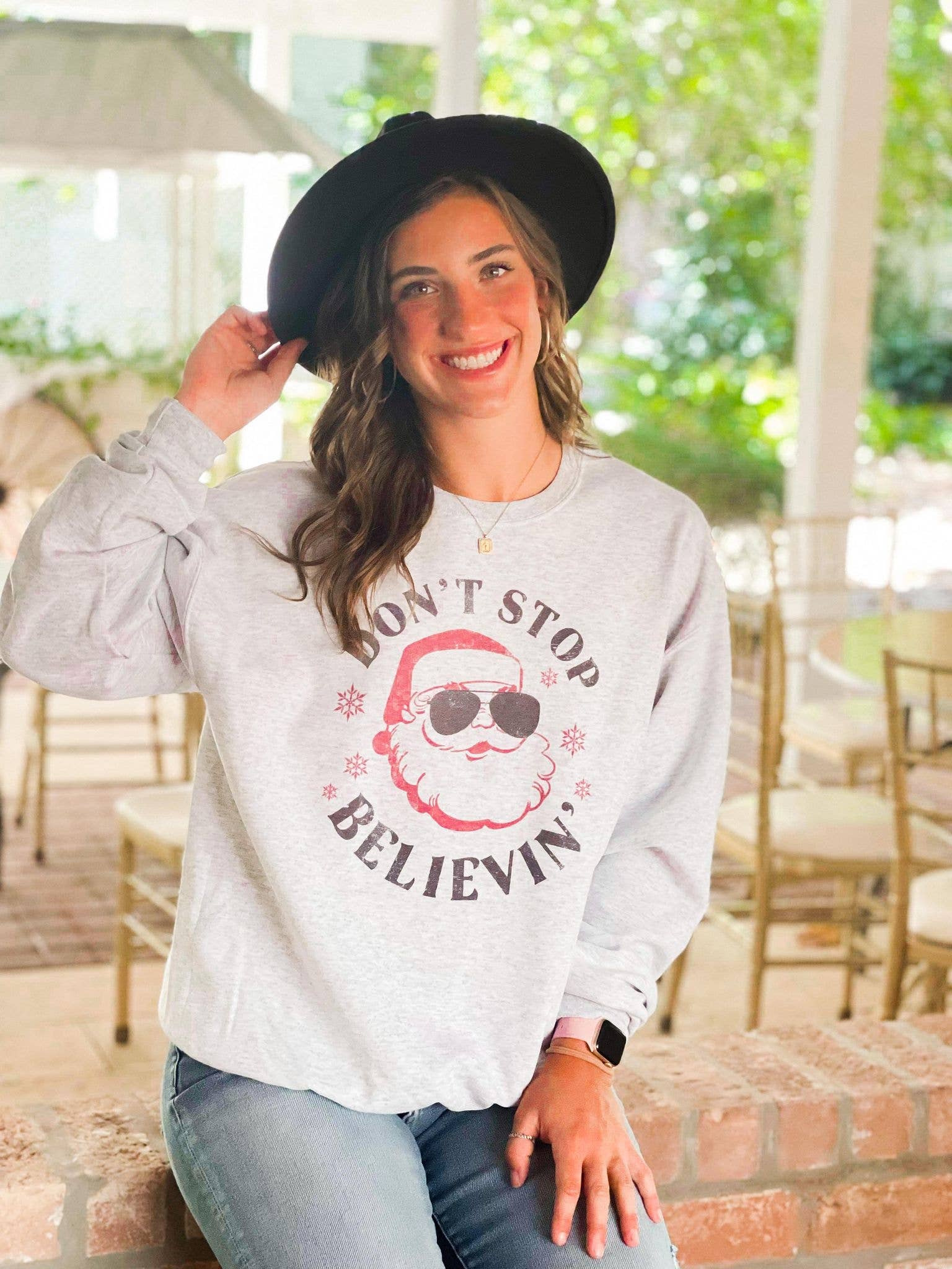 Don't Stop Believin' Santa Sunglasses Sweatshirt T-Shirts, Hoodie | PodTeesHub.com