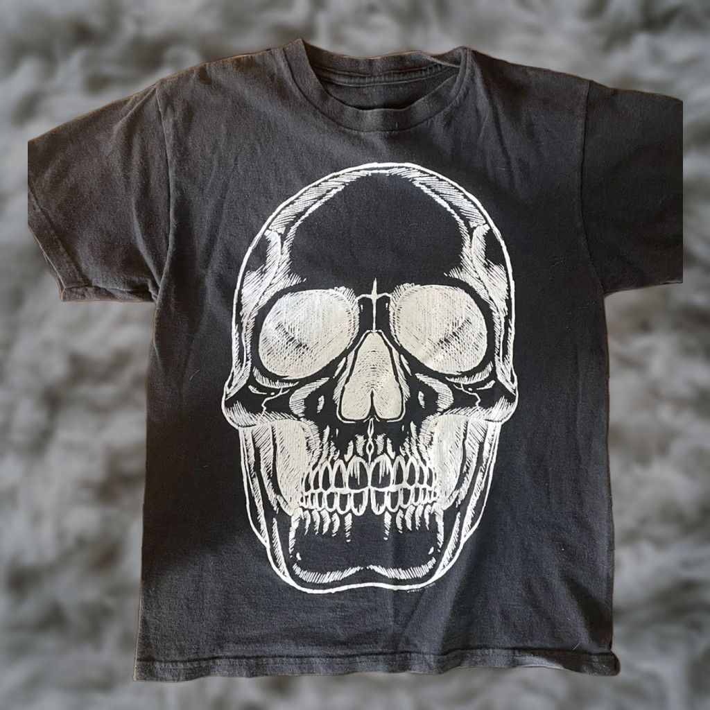 Vintage Black Skull Short Sleeve Cotton Casual Edgy Streetwear Punk Goth Tea T-Shirts, Hoodie, Sweatshirt