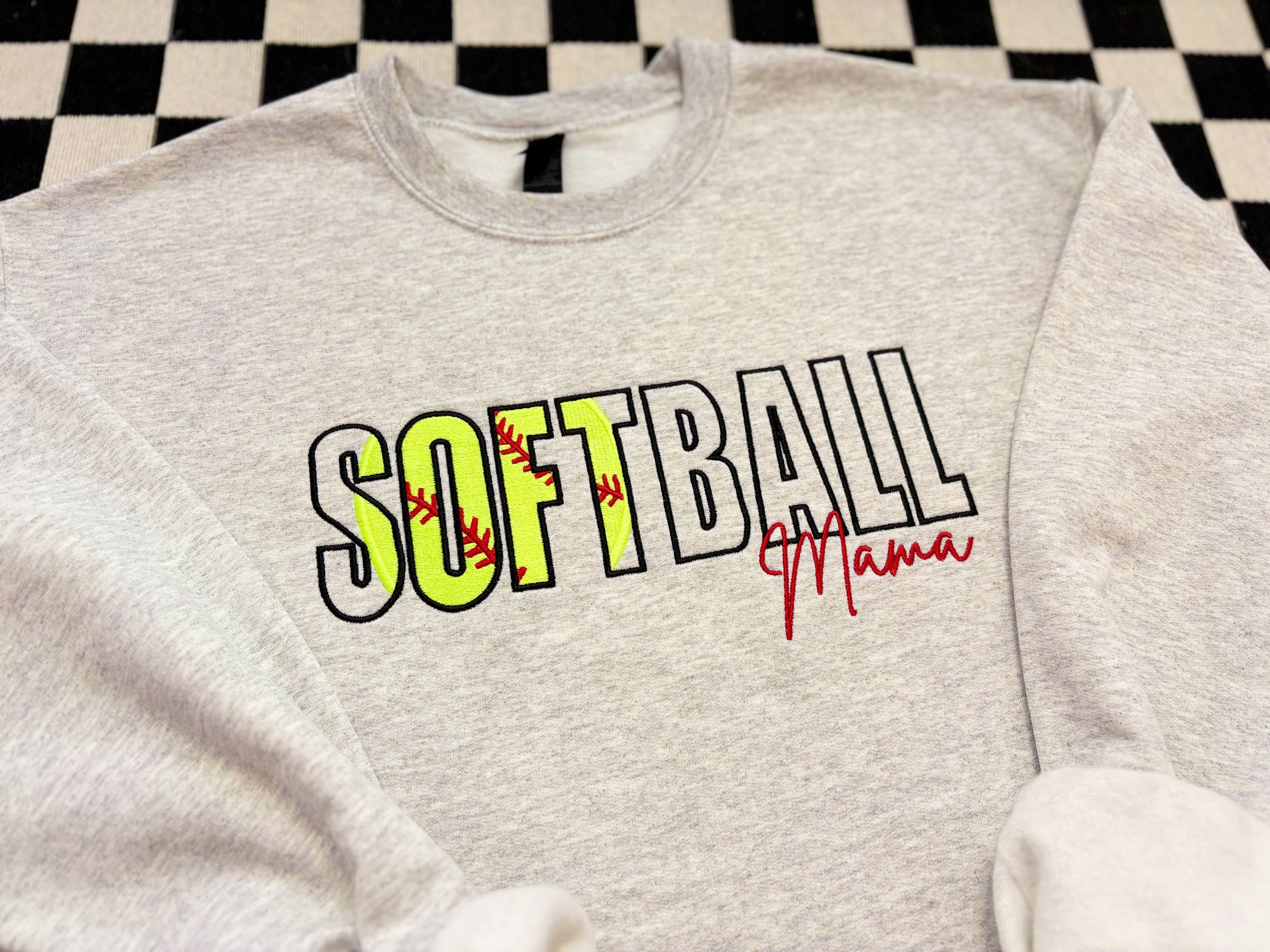 Softball Mama Embroidered Crew | Softball Sweatshirt T-Shirts, Hoodie | PodTeesHub.com