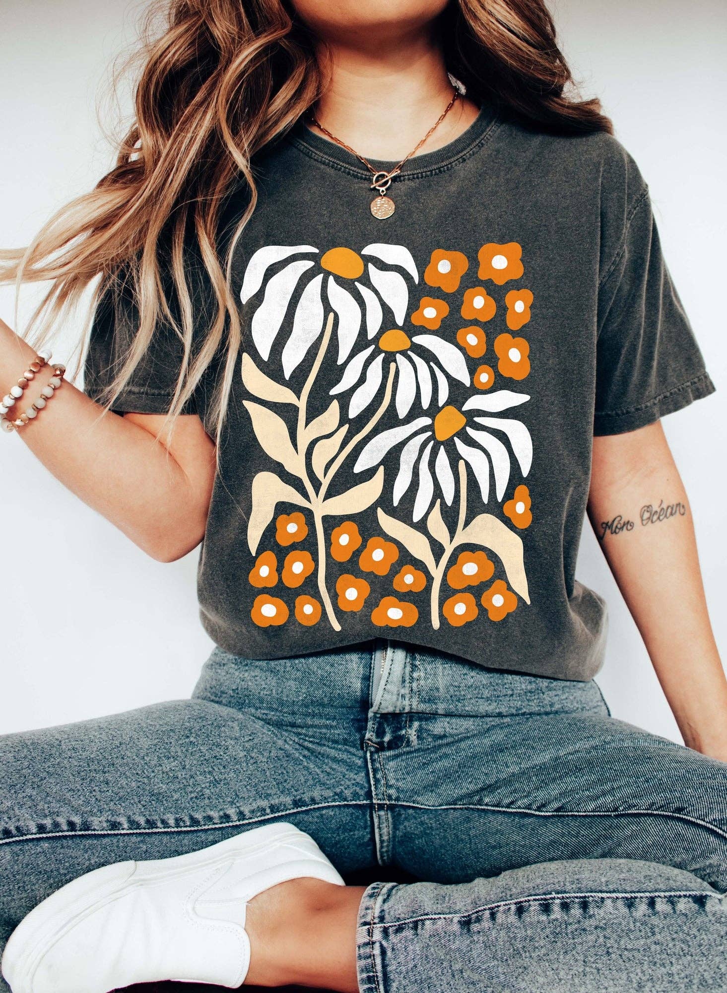 Boho Botanical Daisy Art Nouveau Floral T-Shirt Hoodie, Sweatshirt | PodTeesHub.com