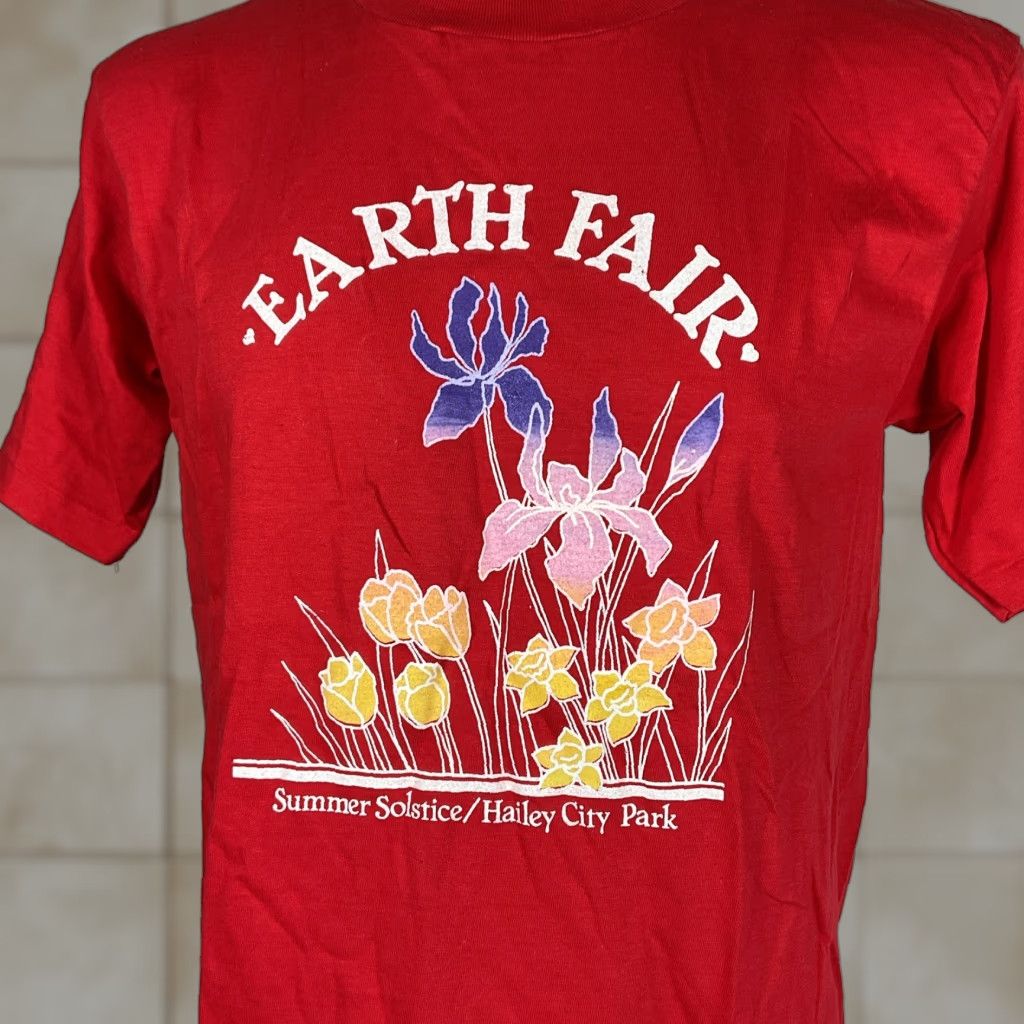 Vintage Oneita T Shirt Shirt Adult L Red Graphic Tee Summer Solstice Earth Fair Hailey City Hoodie, Sweatshirt