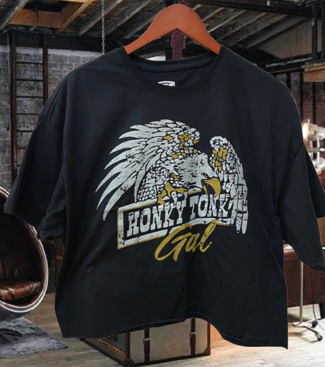 Honky Tonk Gal Oversized  Cropped  T- Shirt Hoodie, Sweatshirt | PodTeesHub.com