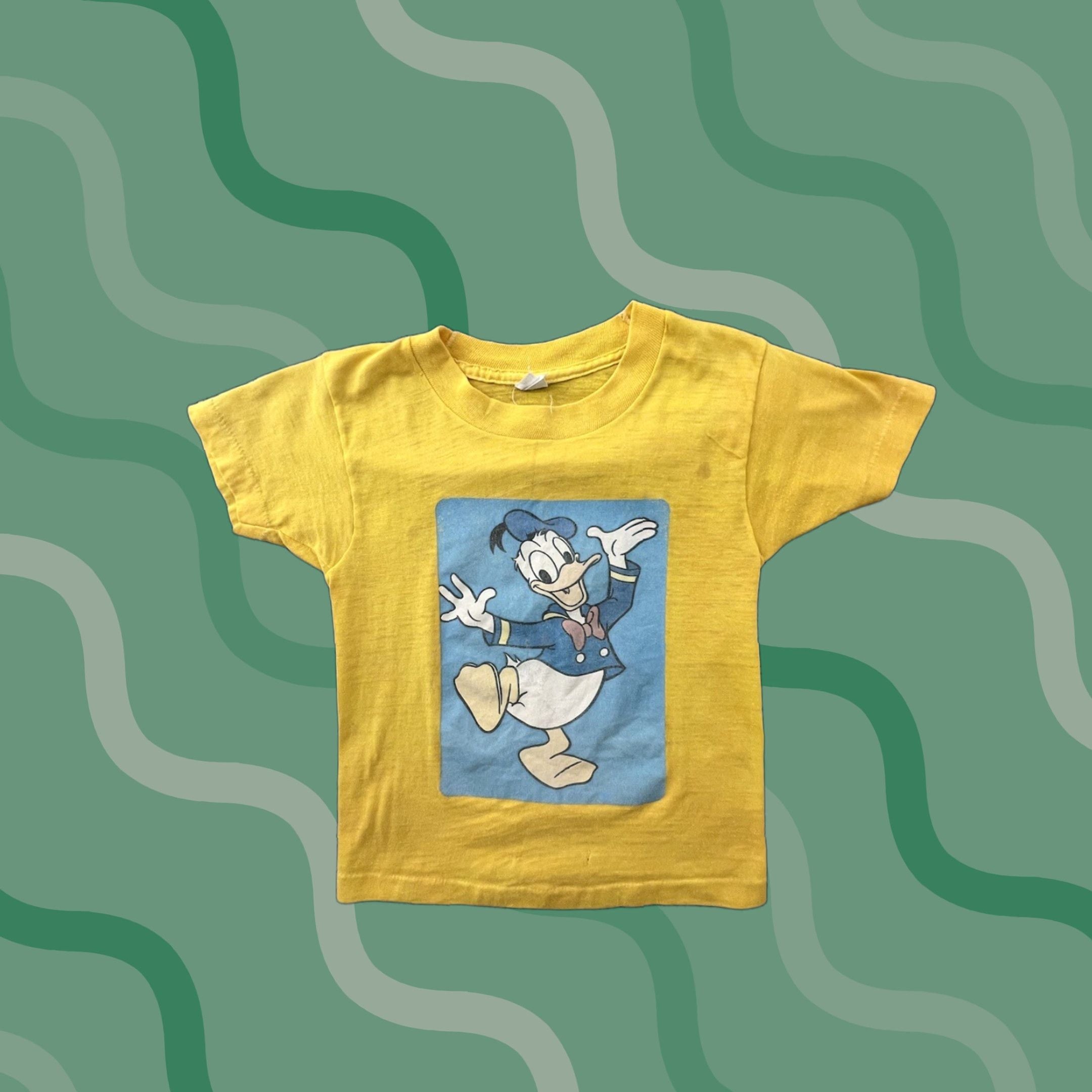 Vintage Donald Duck T Shirt Kids Medium Yellow 70s Short Sleeve Girls Hoodie, Sweatshirt | PodTeesHub.com