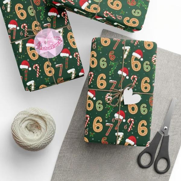 67 Christmas Wrapping Paper, Funny Holiday Gift Wrap, 6 7 Meme Wrapping Paper, Christmas Packaging Paper T-Shirts,...