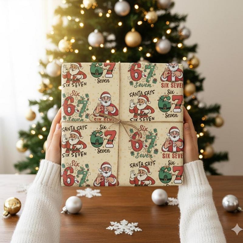 67 Christmas Wrapping Paper, Santa Says Six Seven Gift Wrap, Kraft Vintage Holiday Paper, Funny Festive Wrap, Gen Alpha...