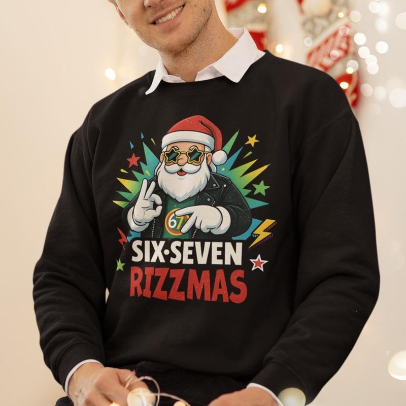 67 Rizzmas Shirt, Merry Rizzmas Hoodie, Funny Christmas Tee, Six Seven Christmas Gift Sweatshirt | PodTeesHub.com