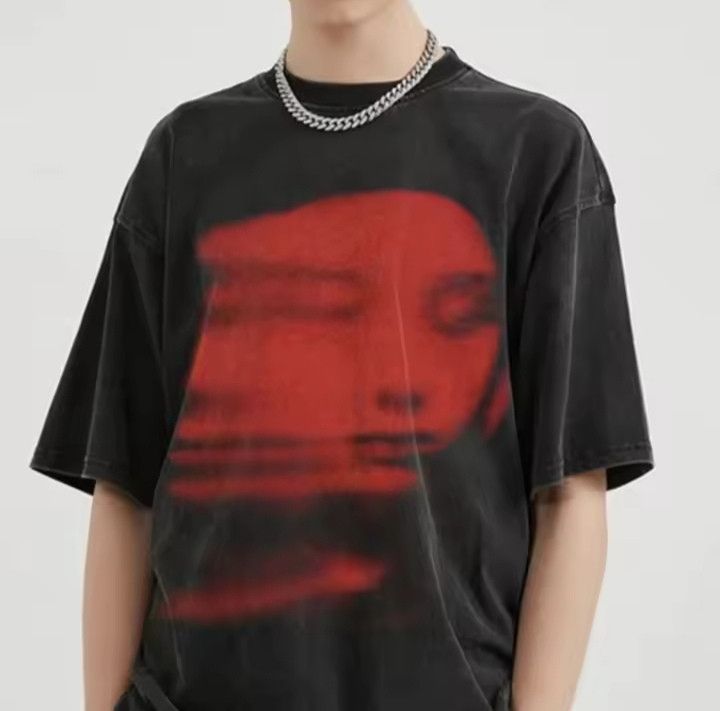 Japanese Brand Red Face Graphic Washed T Shirt Hoodie, Sweatshirt | PodTeesHub.com