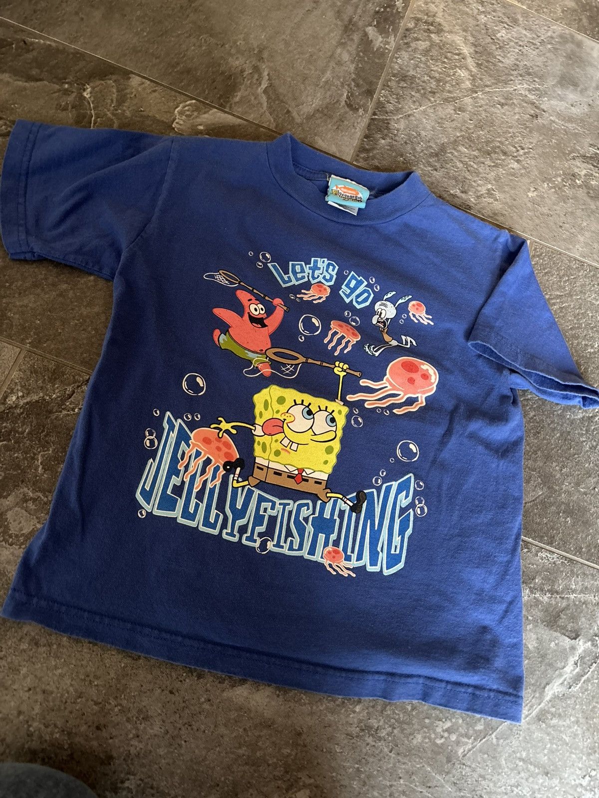 Vintage Spongebob Let S Go Jellyfishing Tee Blue Xxs Hoodie, Sweatshirt | PodTeesHub.com