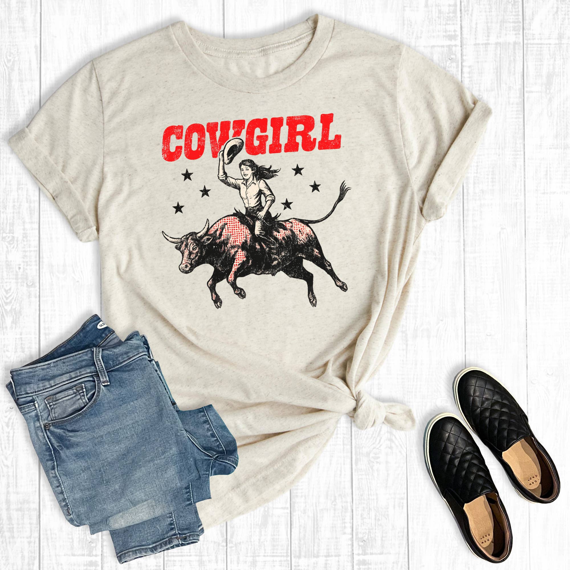 Western Cowgirl Bull Rider Graphic Tee Hoodie, Sweatshirt | PodTeesHub.com