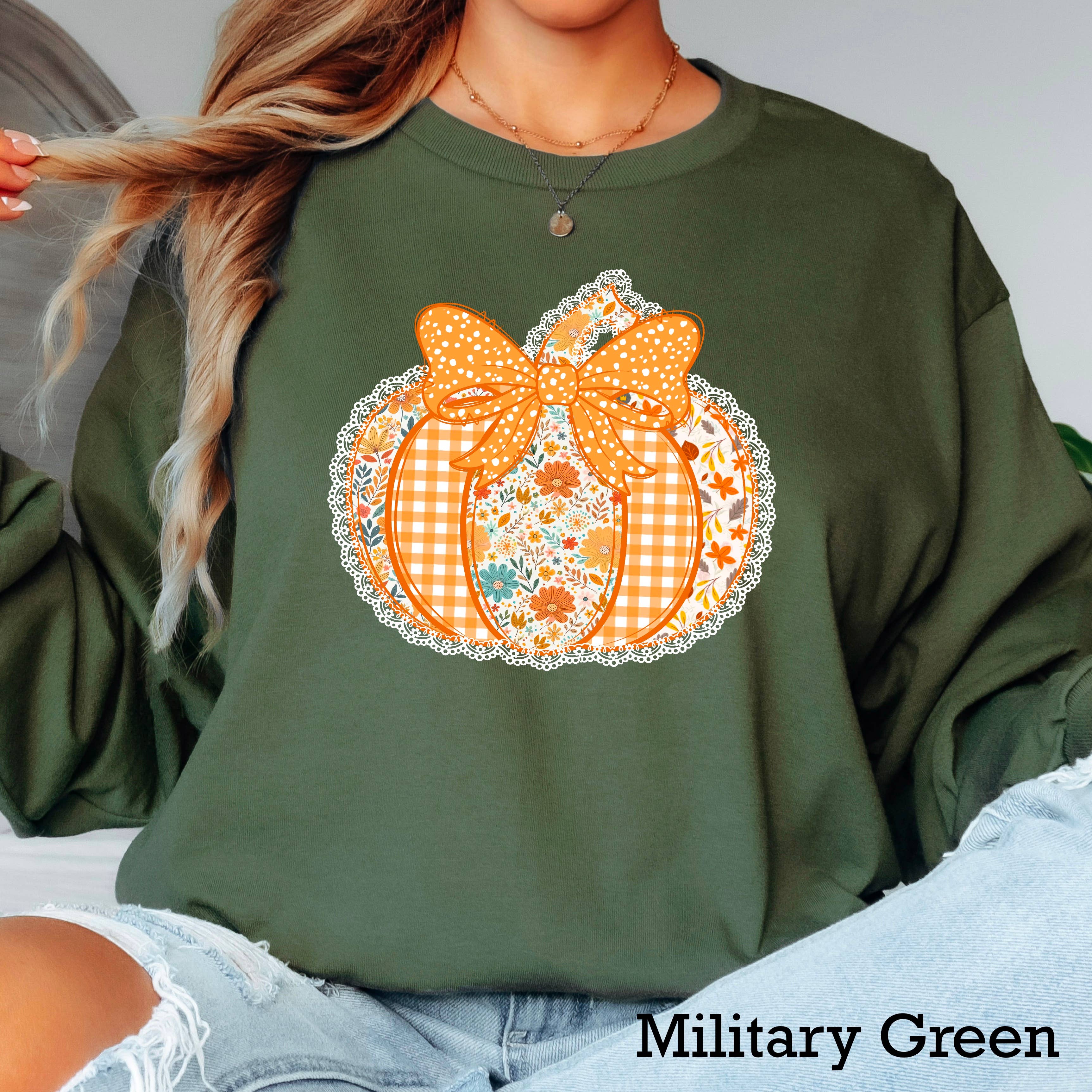 Lace Floral Pumpkin Women’S Fall Long Sleeve Shirt | Gildan Hoodie, Sweatshirt | PodTeesHub.com