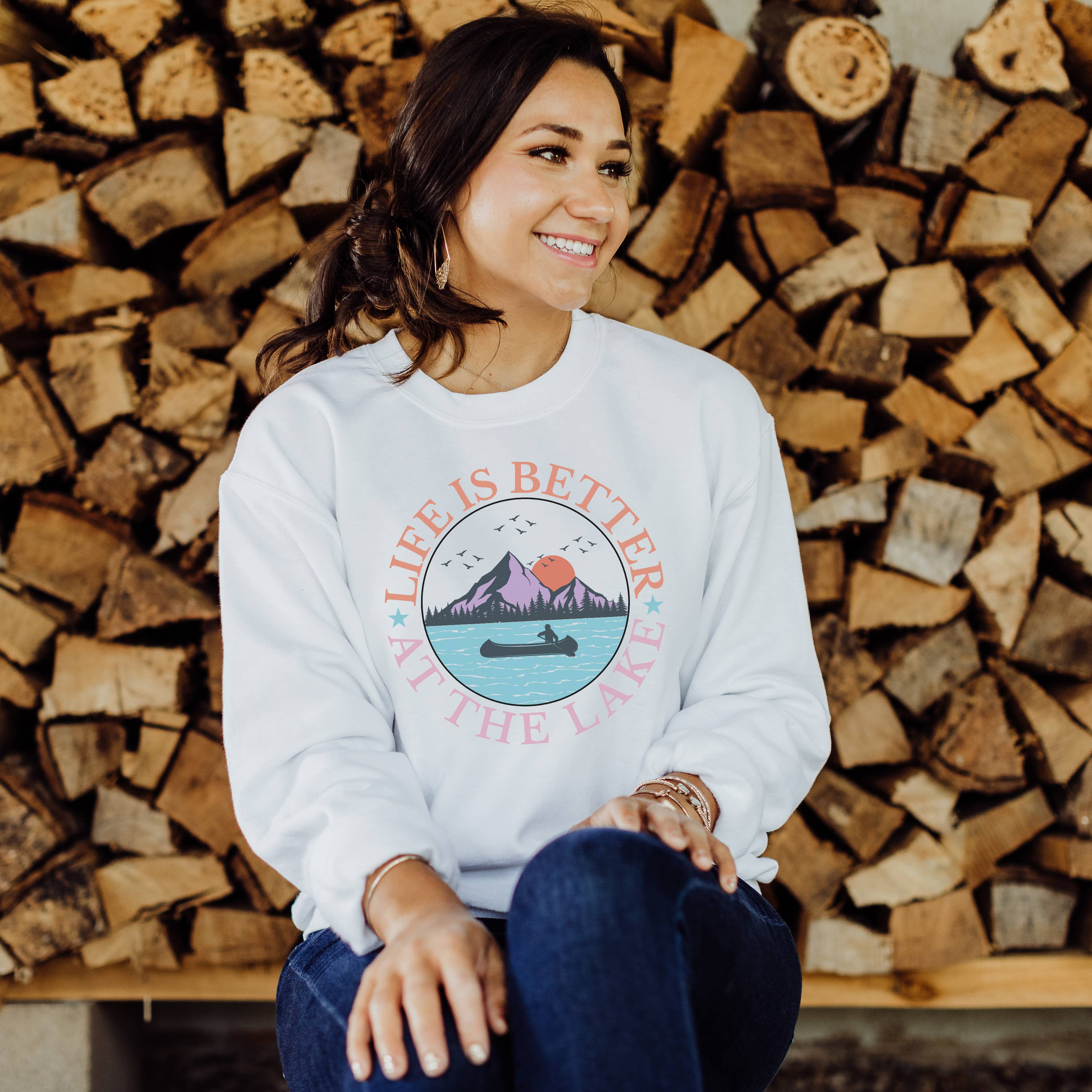 Better At the Lake White Sweatshirt |Sizes S-2XL T-Shirts, Hoodie | PodTeesHub.com