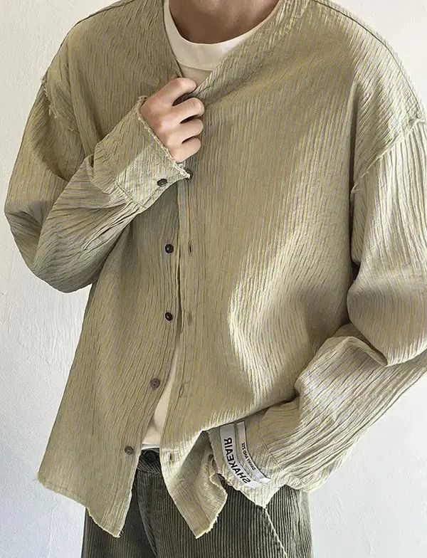 Vibe Retro Fashion Y2k Distressed Frayed Crinkle Pinstripe Shirt Hoodie, Sweatshirt | PodTeesHub.com