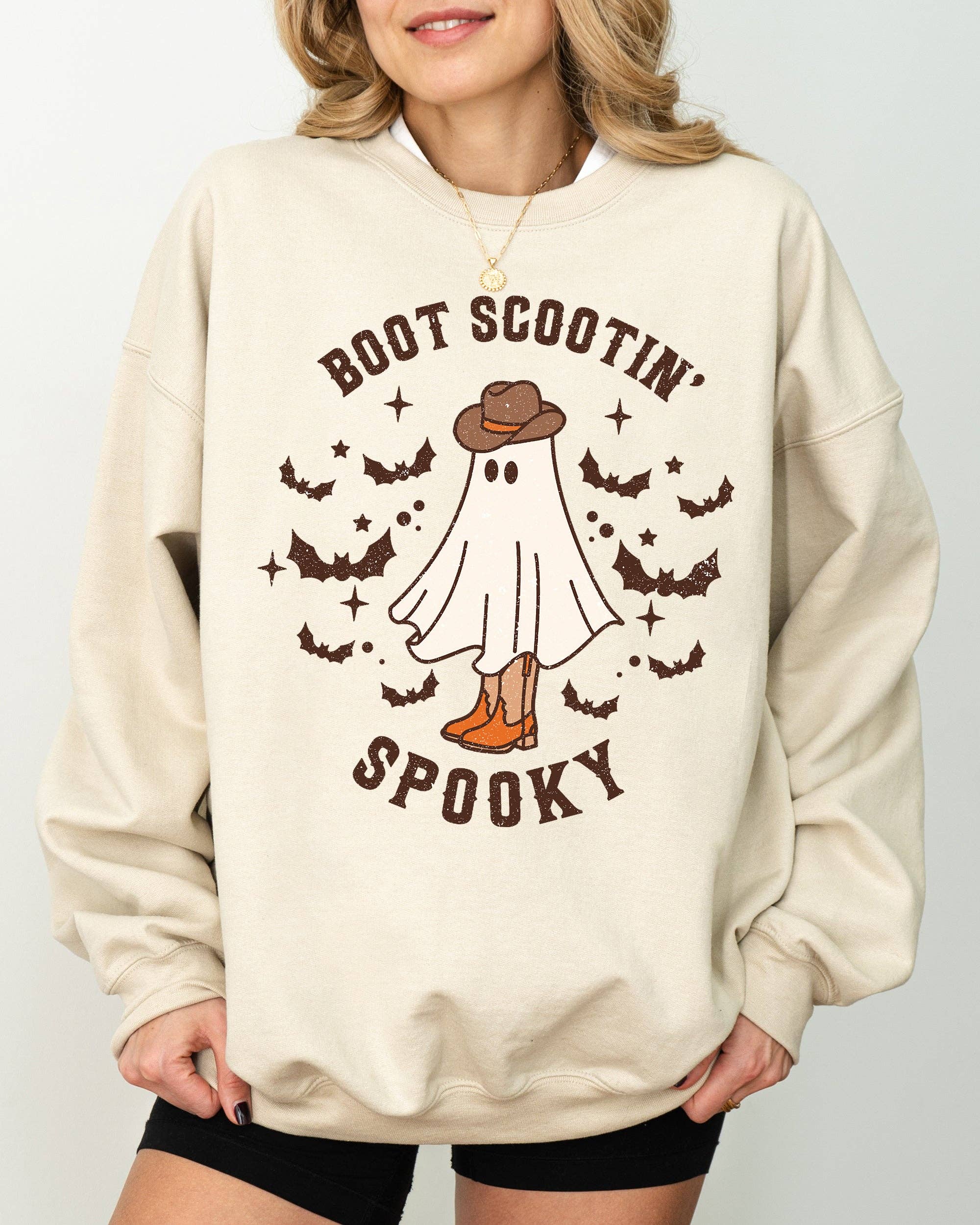 Boot Scootin' Spooky, Ghost Bat, Funny Halloween Sweatshirt T-Shirts, Hoodie | PodTeesHub.com