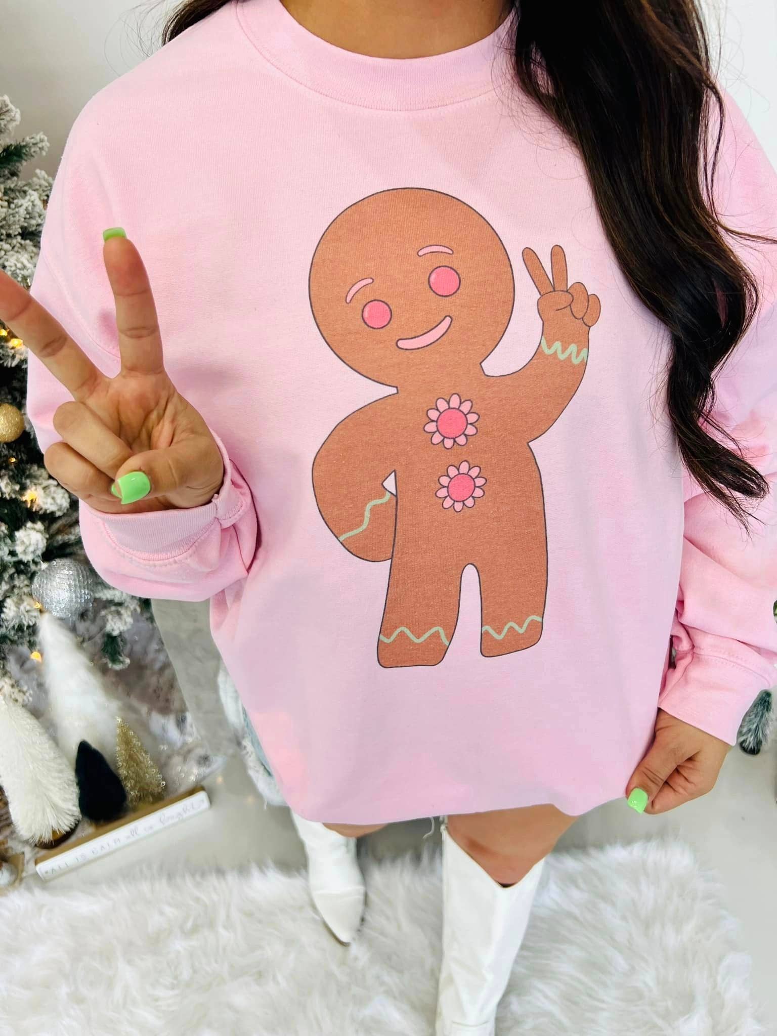 Gingerbread Man Peace Sign Sweatshirt T-Shirts, Hoodie | PodTeesHub.com