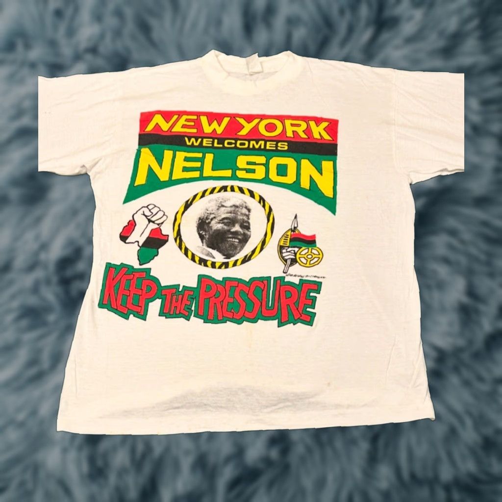 Vintage 90s New York Welcomes Nelson Mandela Pressure Vtg Shirt Mens Medium White T Shirt Sh Hoodie, Sweatshirt