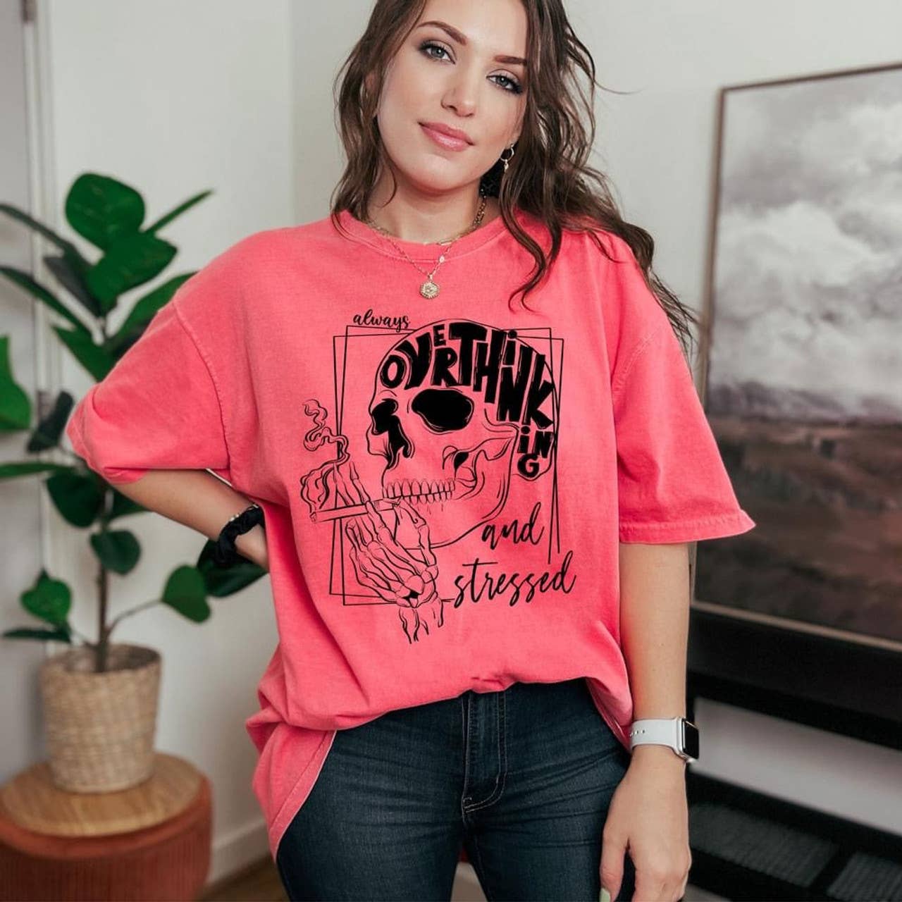 Always Overthinking and Stressed Tee Hoodie, Sweatshirt | PodTeesHub.com