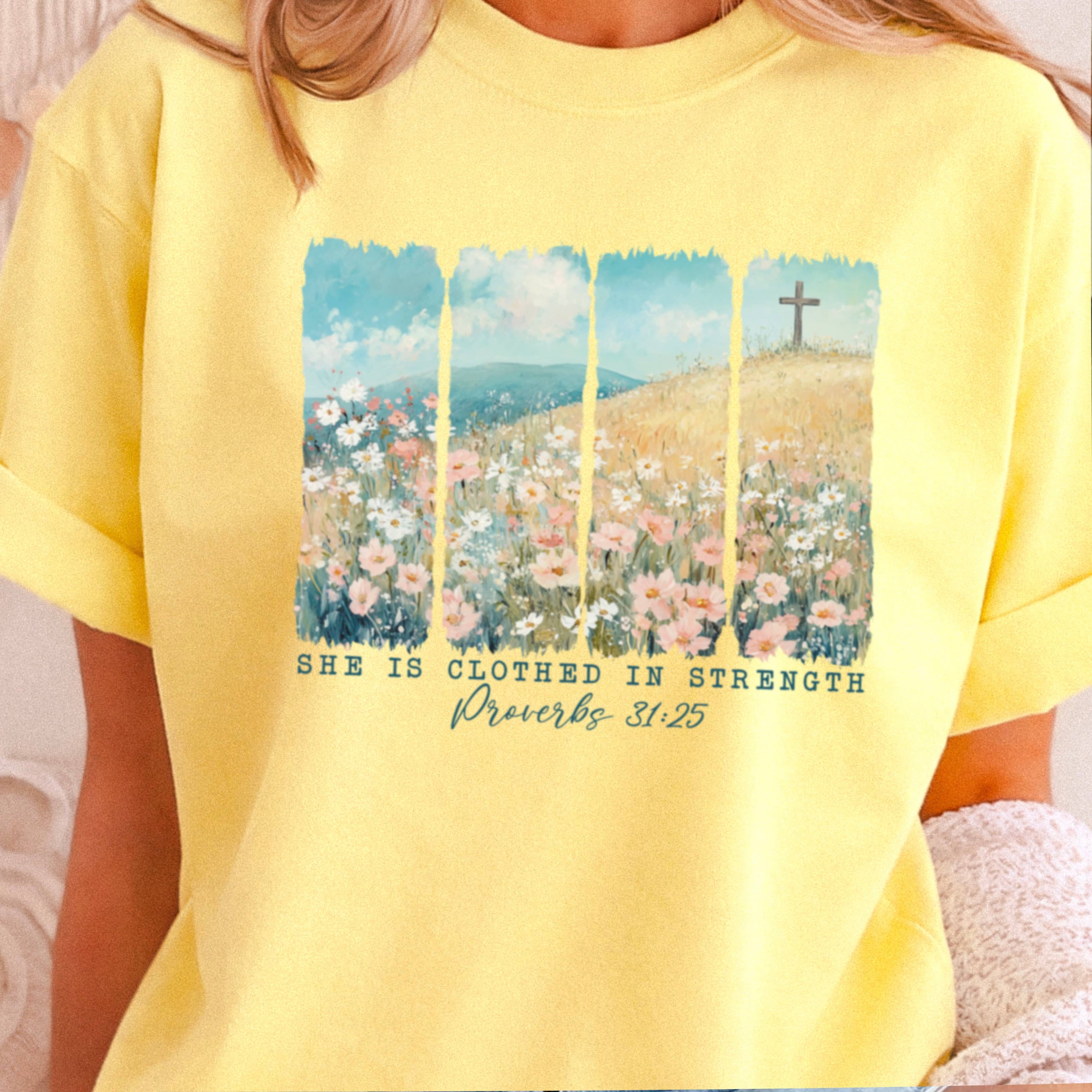 She Is Clothed Psalms 31 Christian Graphic T-Shirt | Gildan Hoodie, Sweatshirt | PodTeesHub.com