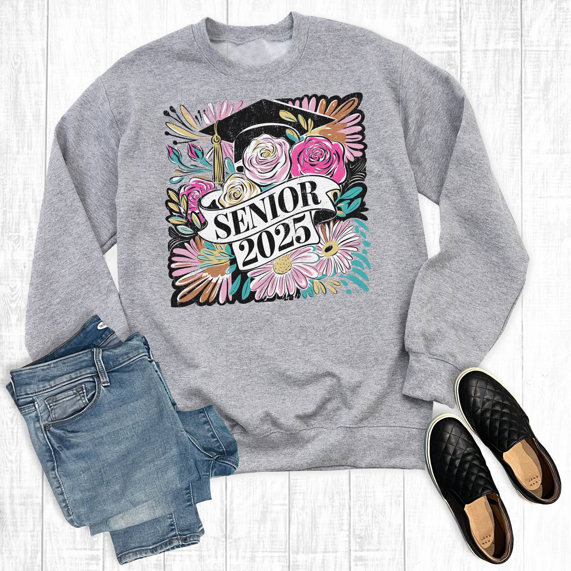 Boho Floral Senior 2025 Sweatshirt T-Shirts, Hoodie | PodTeesHub.com