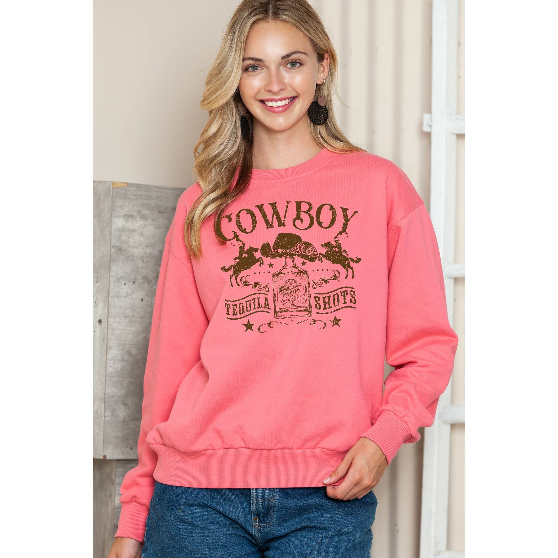 Cowboy Tequila Shot - Crewneck Sweatshirt T-Shirts, Hoodie | PodTeesHub.com