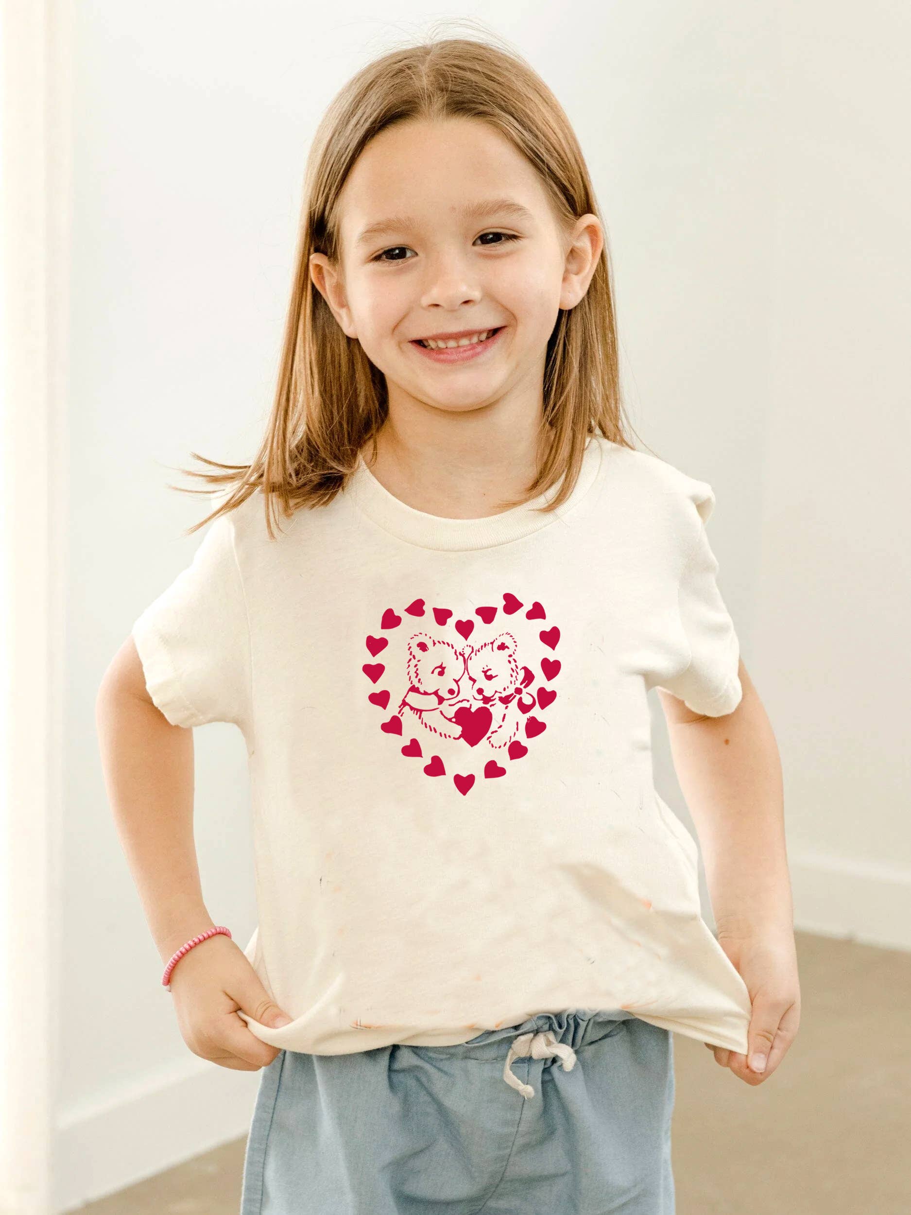 Children's Beary Loved Heart Valentine's Day Natural Tee Hoodie, Sweatshirt | PodTeesHub.com