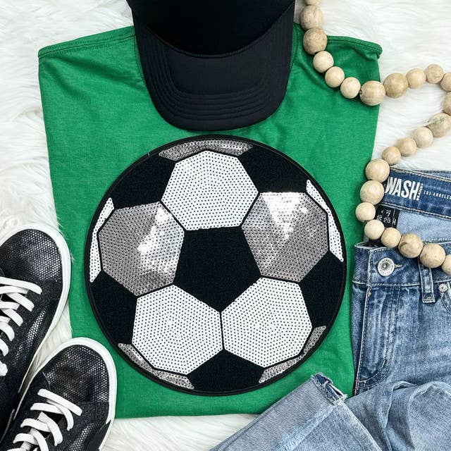 Sequin Soccer Chenille Patch Everyday Tee Hoodie, Sweatshirt | PodTeesHub.com