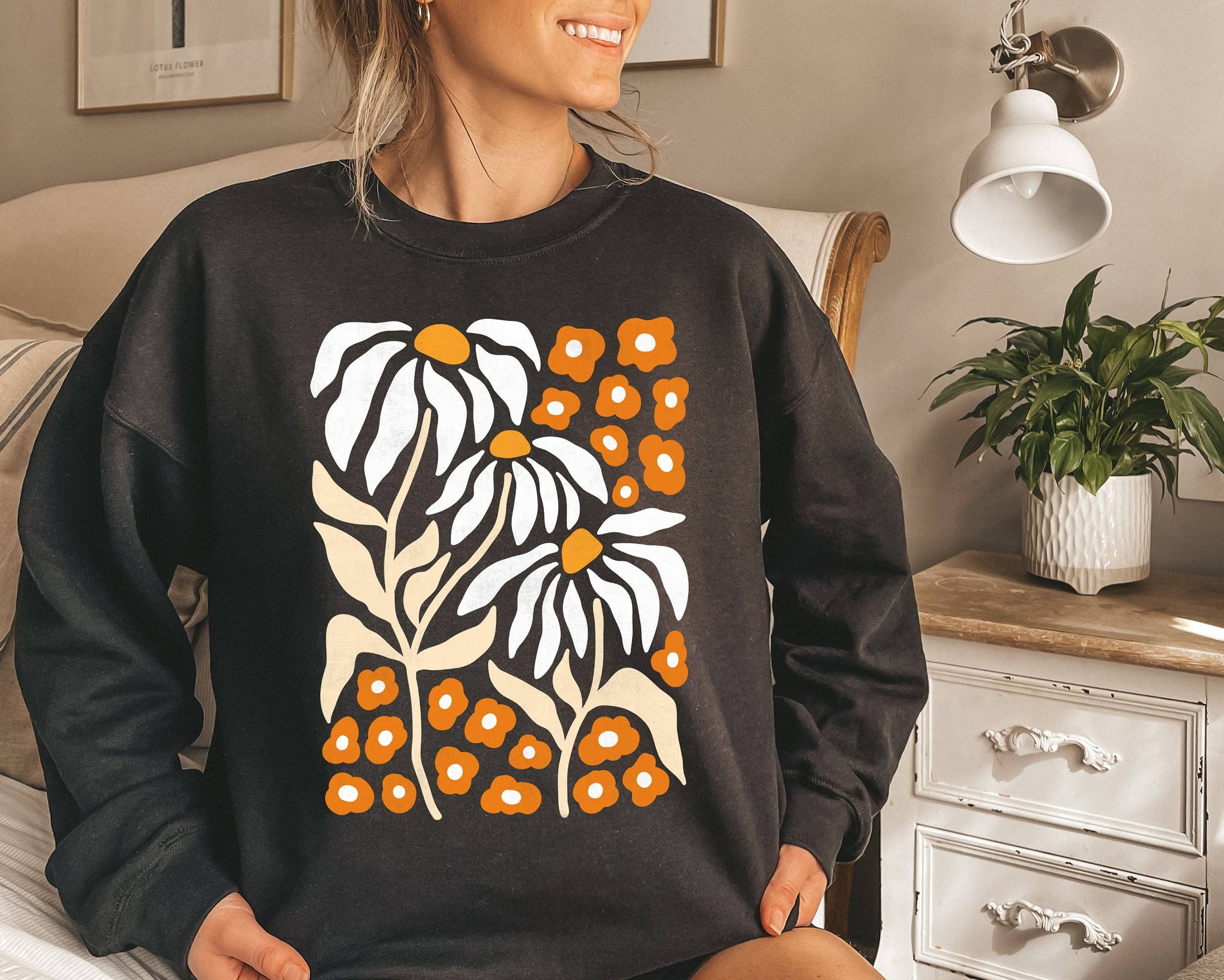 Boho Botanical Daisy Art Nouveau Floral Sweatshirt T-Shirts, Hoodie | PodTeesHub.com