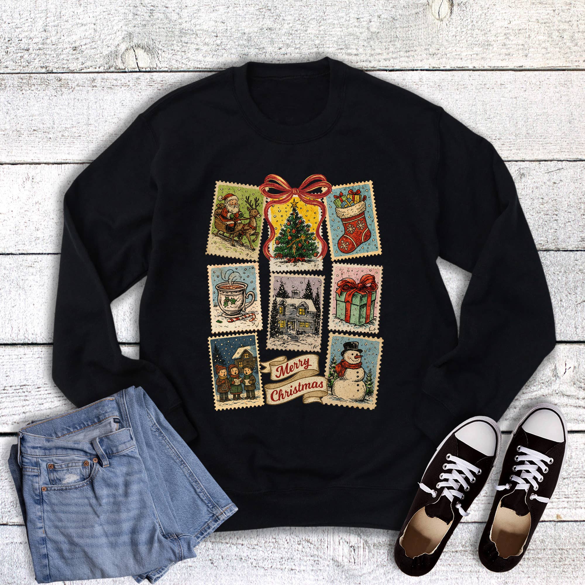 Christmas Vintage Merry Stamps Sweatshirt T-Shirts, Hoodie | PodTeesHub.com