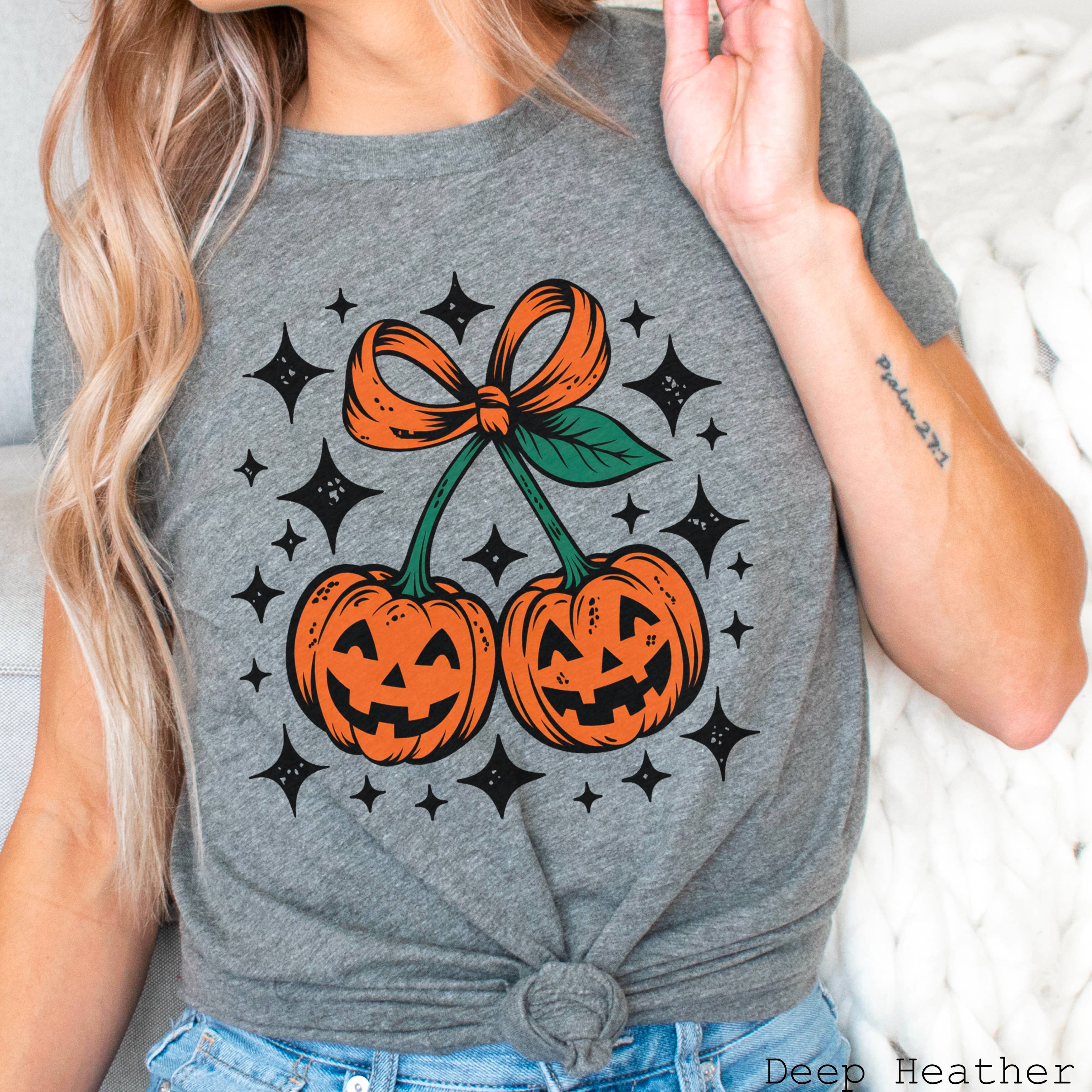 Halloween 2025 Pumpkins Bow Graphic Tee  | Bella Canvas Hoodie, Sweatshirt | PodTeesHub.com