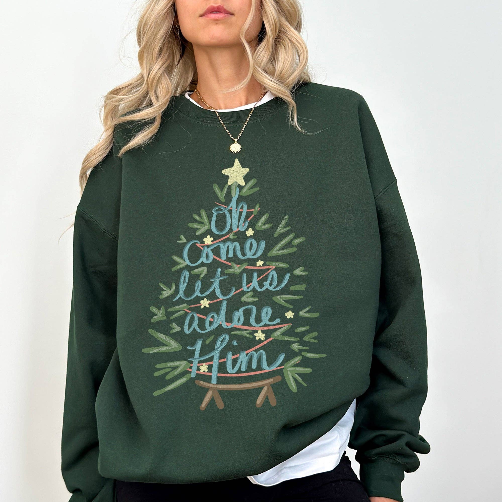 Oh Come Let Us Adore Him, Christmas Christian Sweatshirt T-Shirts, Hoodie | PodTeesHub.com