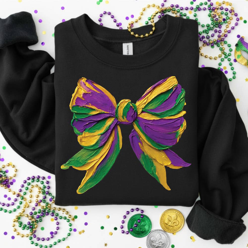 Faux Painted Mardi Gras Bow Sweatshirt T-Shirts, Hoodie | PodTeesHub.com