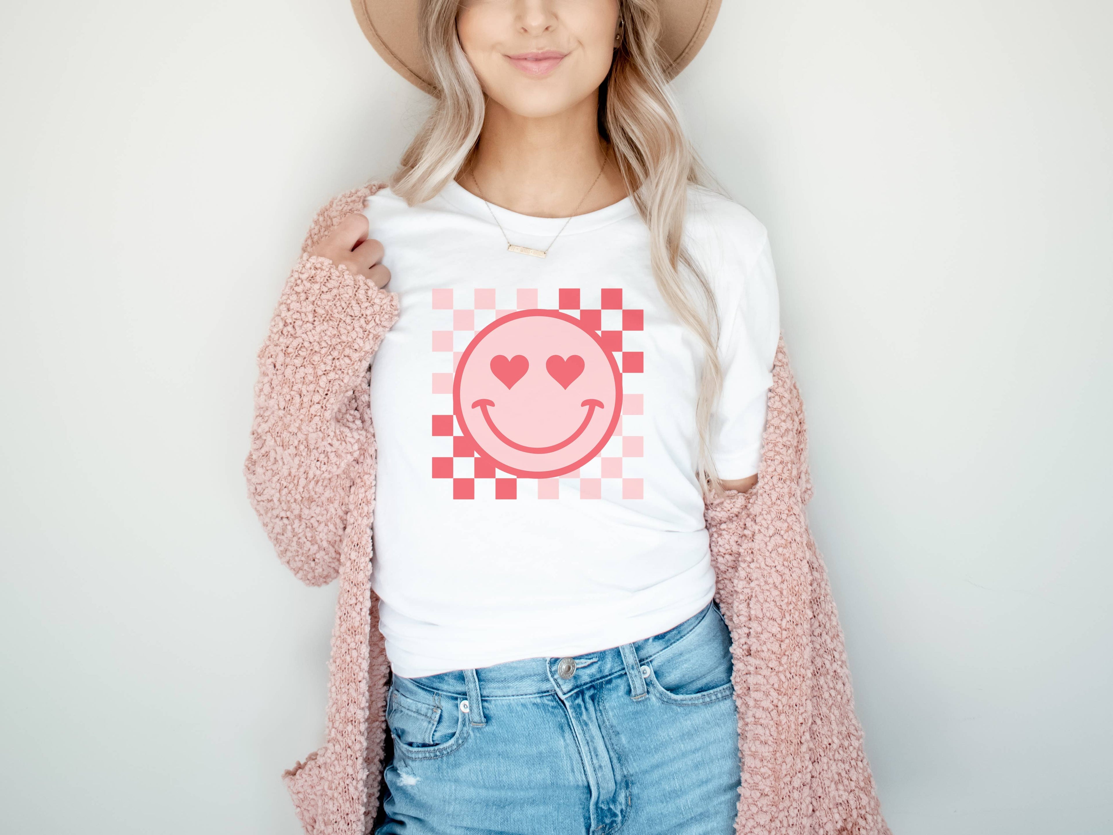 Checker Valentine Happy Face | Valentines Day Graphic Tee Hoodie, Sweatshirt | PodTeesHub.com