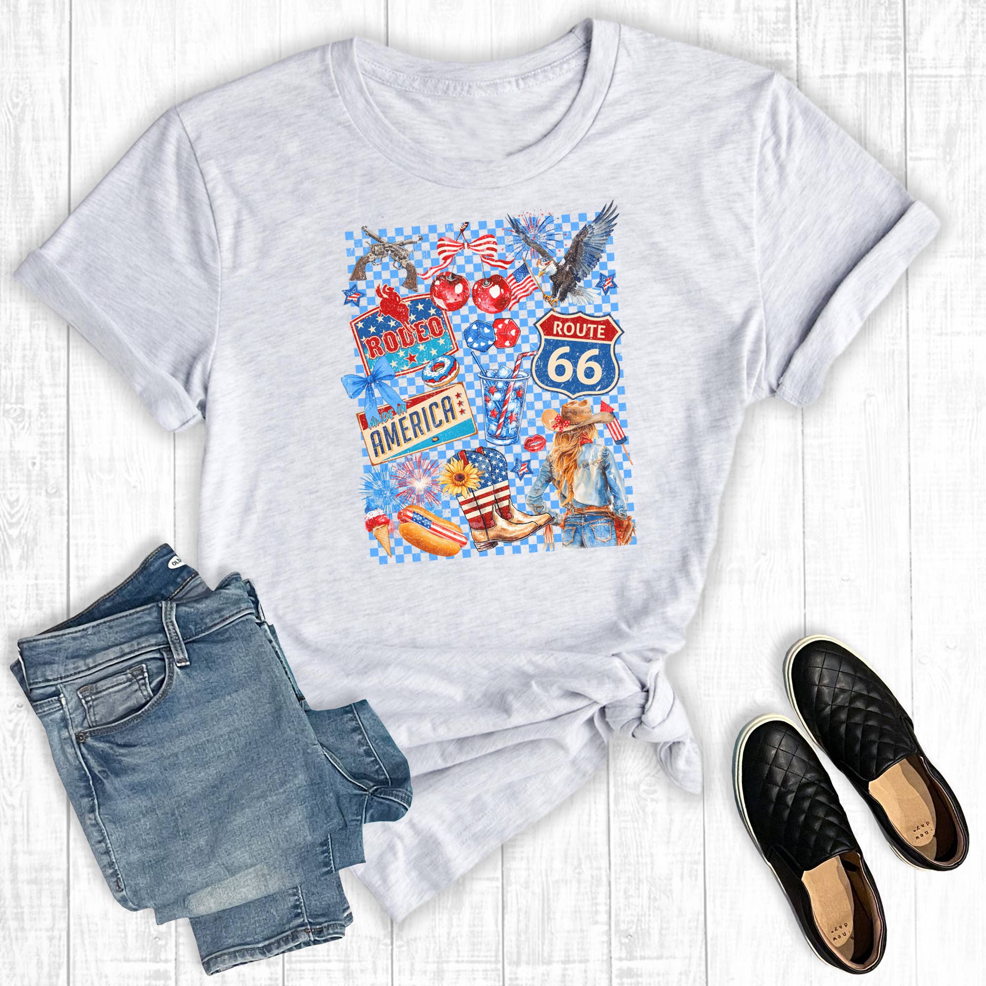4th of July American Cowgirl Graphic Tee Hoodie, Sweatshirt | PodTeesHub.com