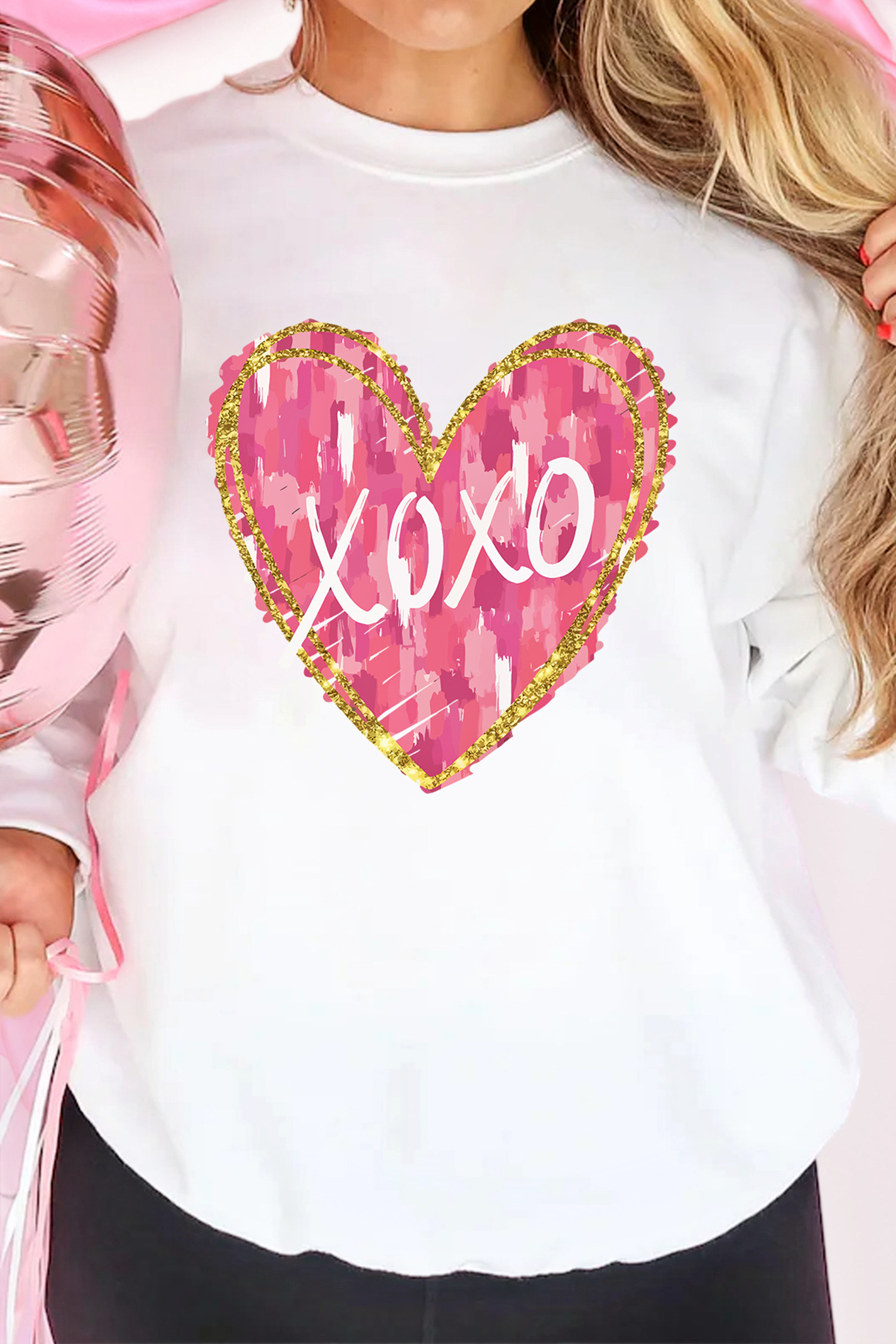 Xoxo Glitter Trim Brushstroke Heart Print Sweatshirt (S-2XL) T-Shirts, Hoodie | PodTeesHub.com