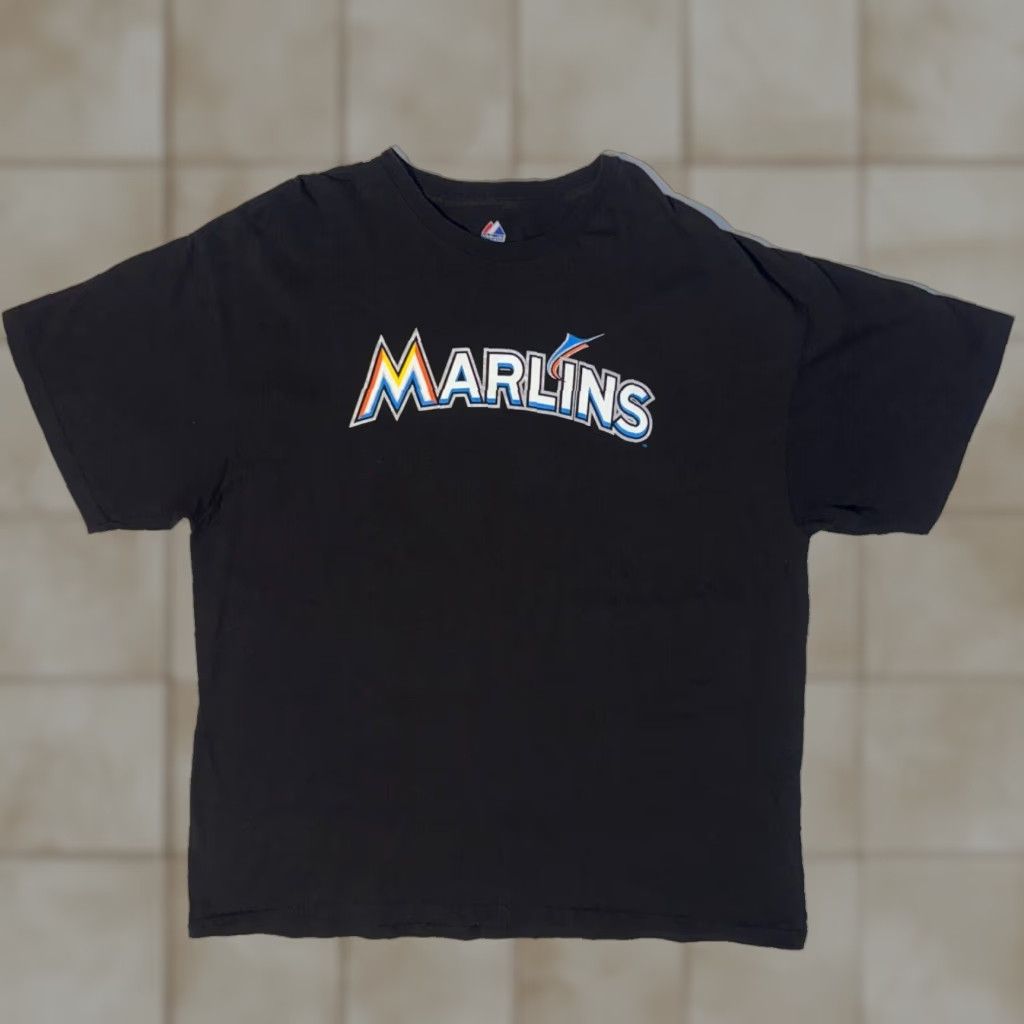 Majestic Mlb Miami Marlins Black Graphic Sports T Shirt 2xl Men Short Sleeve Logo Shirt Hoodie, Sweatshirt | PodTeesHub.com