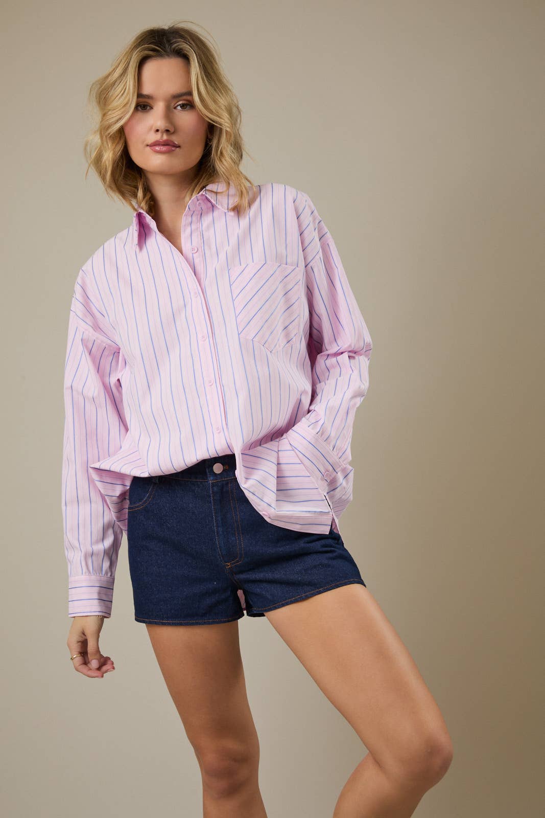 Long Sleeve Stripe Oversize Shirt Hoodie, Sweatshirt | PodTeesHub.com