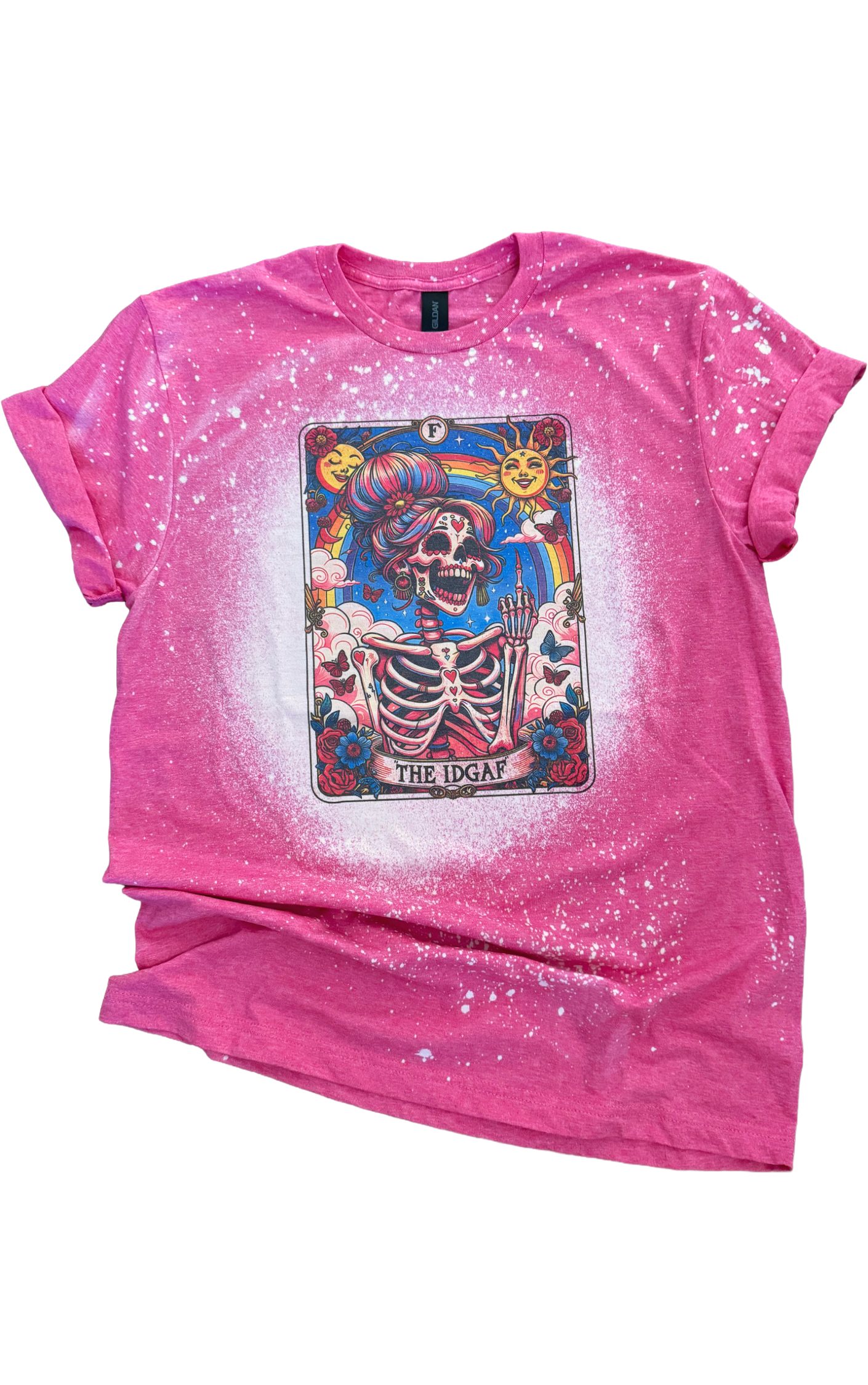 Idgaf - Skeleton Tarot Card Bleached Tee Hoodie, Sweatshirt | PodTeesHub.com