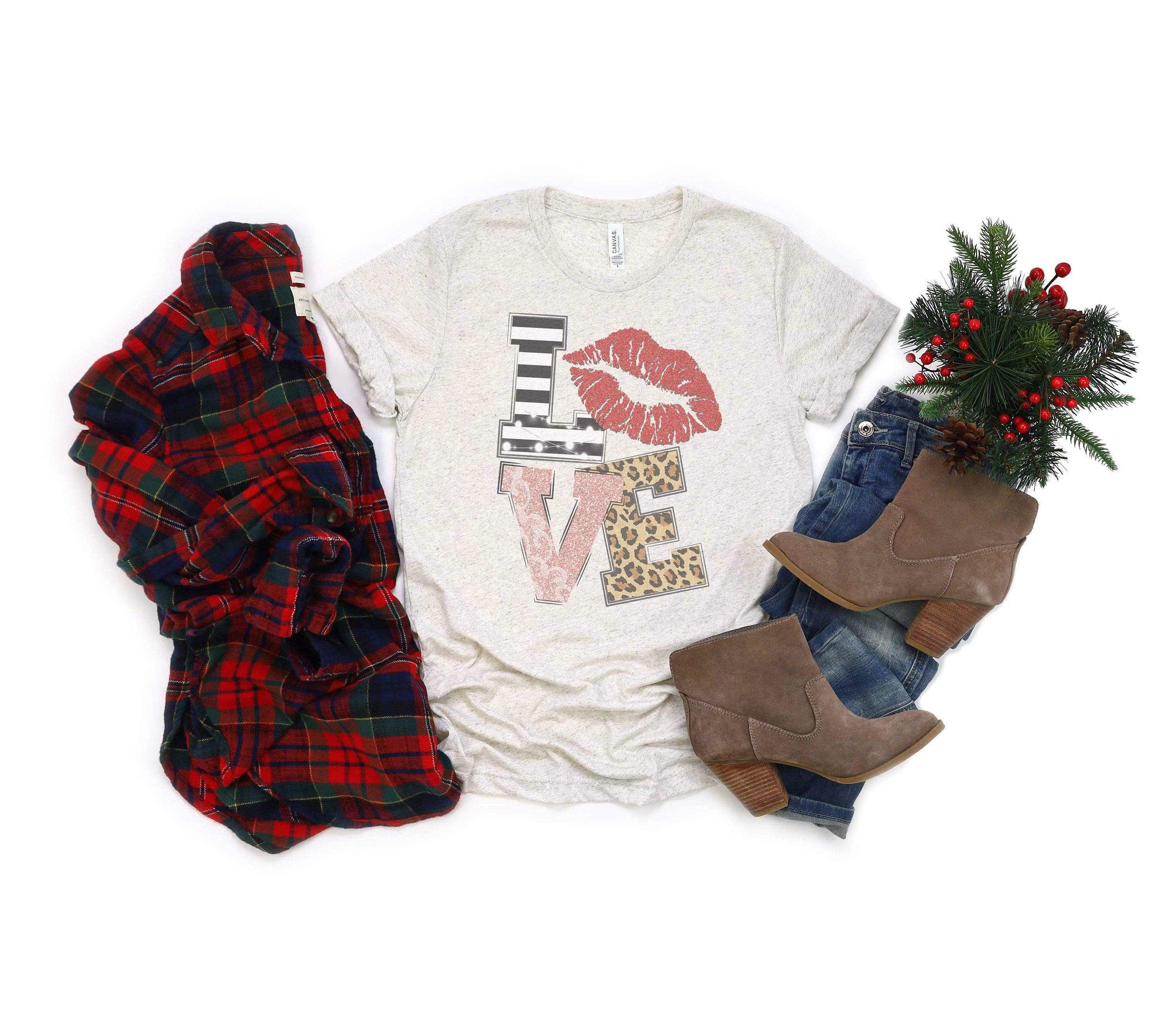Love Lips Stripe Leopard Valentine Tee Hoodie, Sweatshirt | PodTeesHub.com