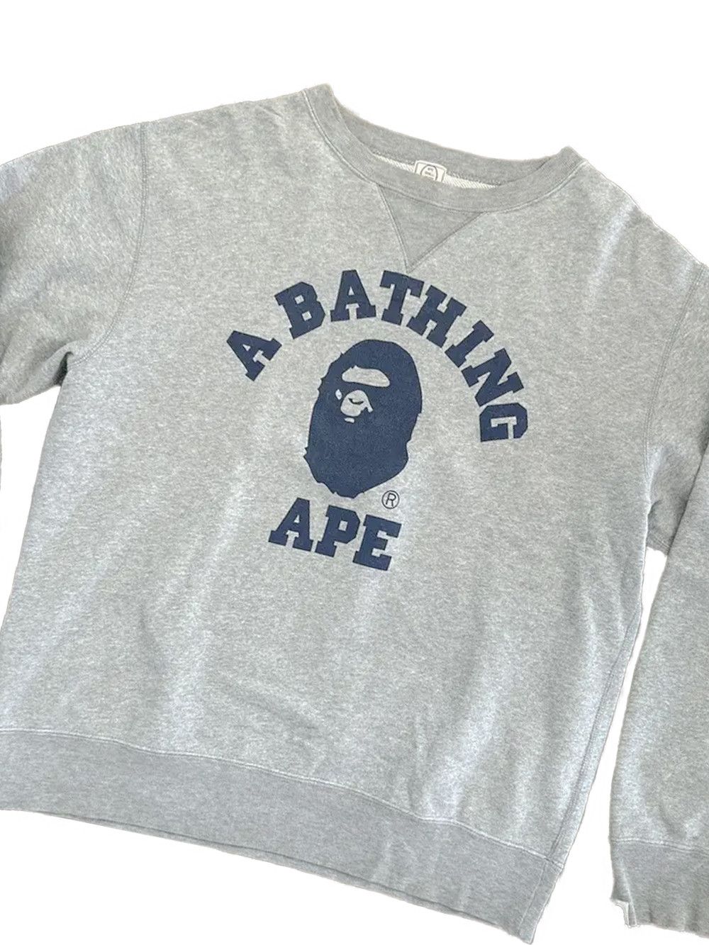 Og Bape College Logo Crewneck Grey Navy Nigo T-Shirts, Hoodie, Sweatshirt | PodTeesHub.com