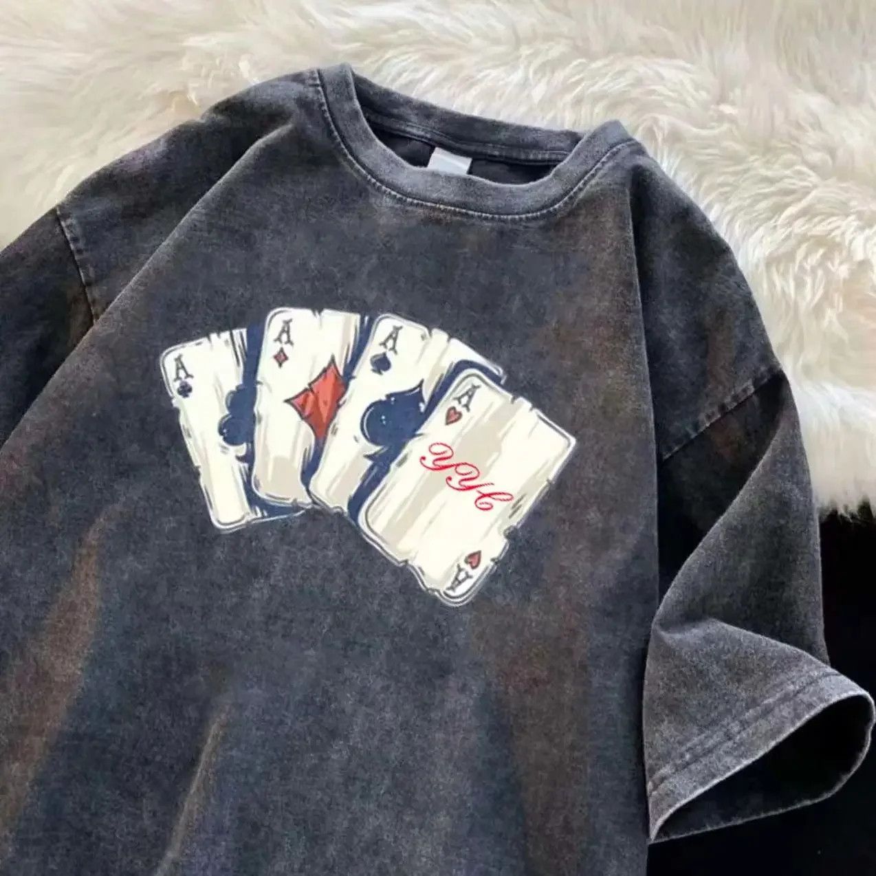 Vintage Retro Washed T Shirt Playing Card Design Hoodie, Sweatshirt | PodTeesHub.com