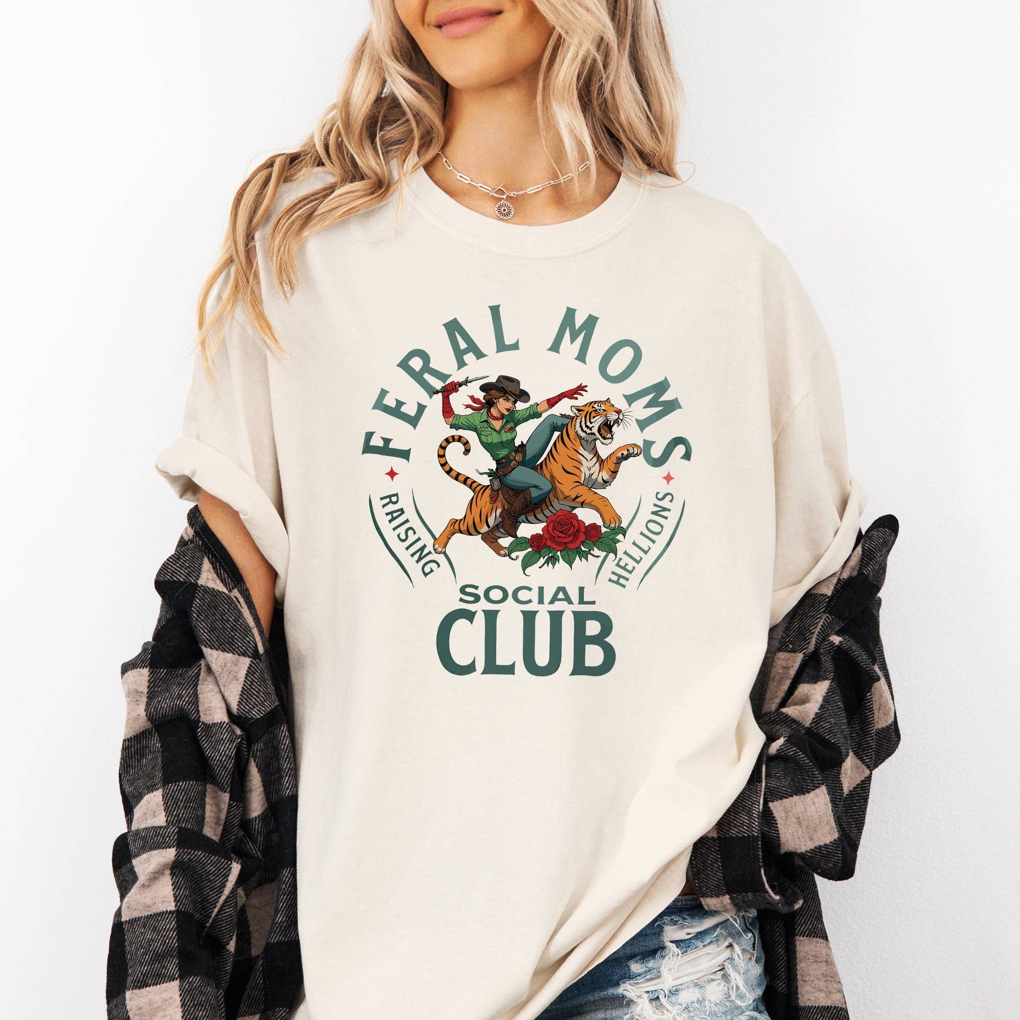 Feral Mom's Social Club, Funny, Tiger, Mother's Day Tshirt Hoodie, Sweatshirt | PodTeesHub.com