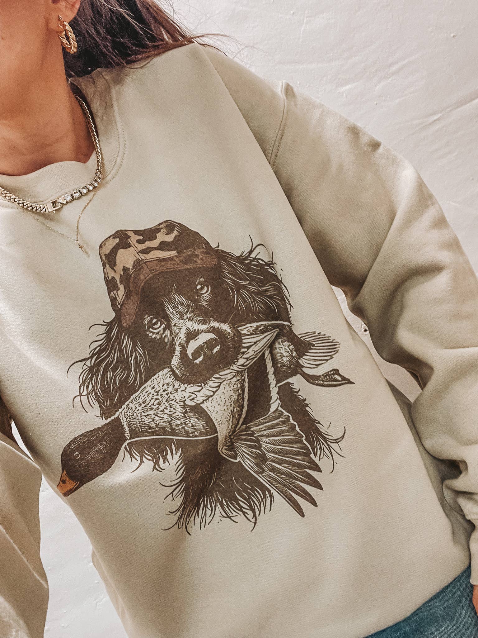 Spaniel Duck Mallard Duck Crew Neck Sweatshirt Hunting T-Shirts, Hoodie | PodTeesHub.com