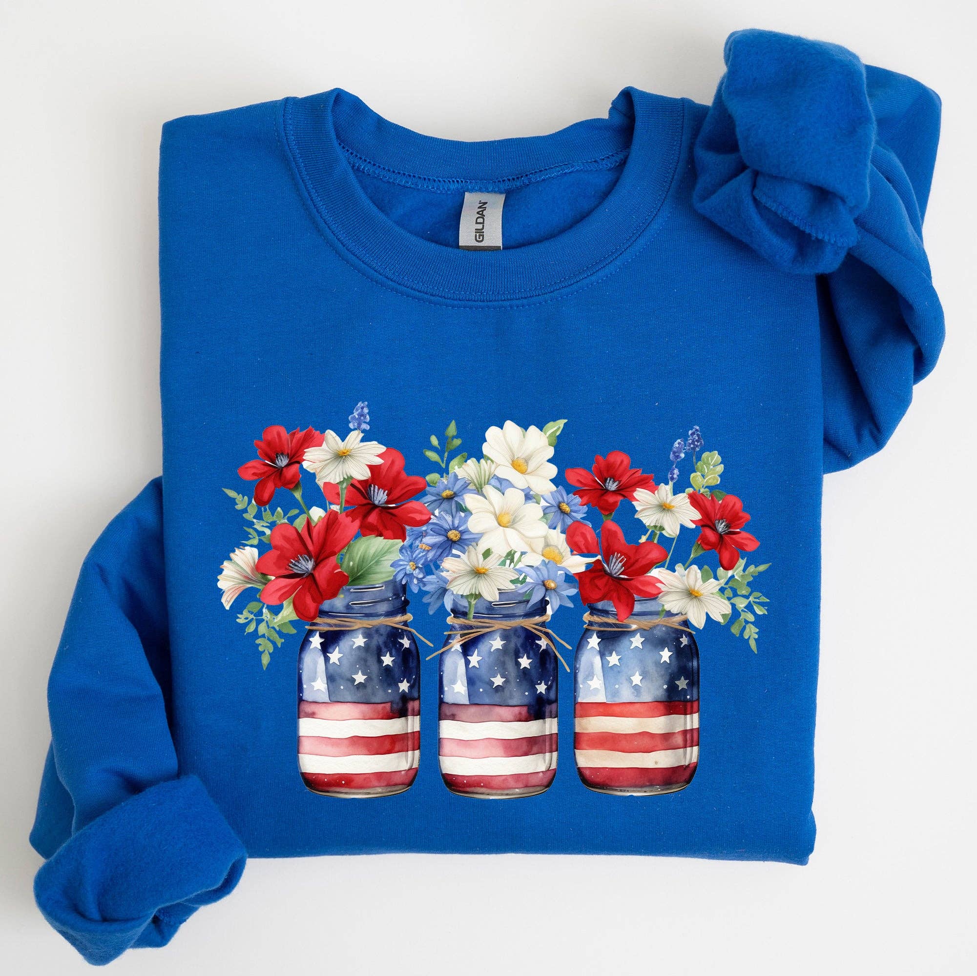 Mason Jars with Flowers, Patriotic, 4th of July Sweatshirt T-Shirts, Hoodie | PodTeesHub.com